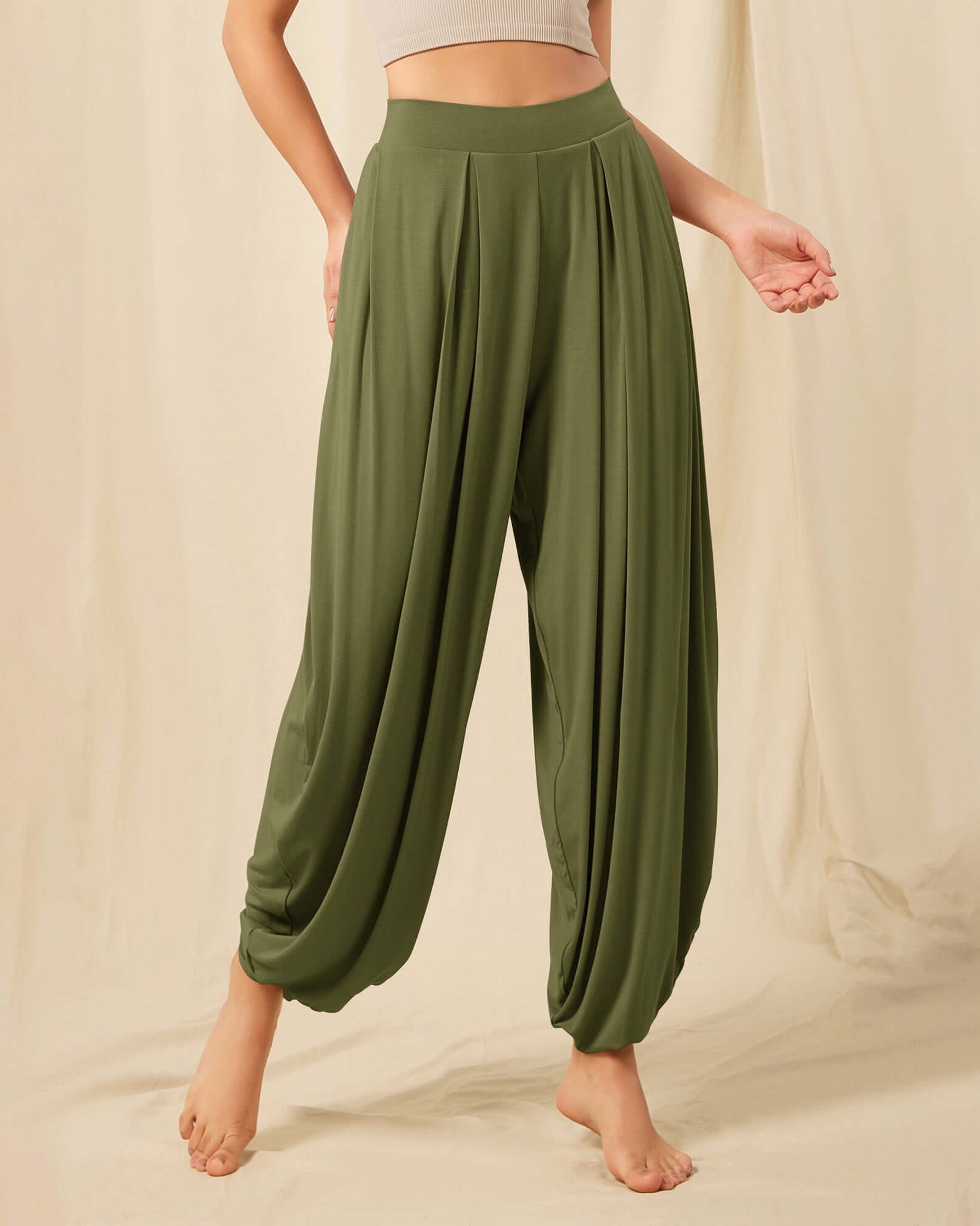 Women's Wide Leg Loose Draped Harem Pants with Pockets - ododos