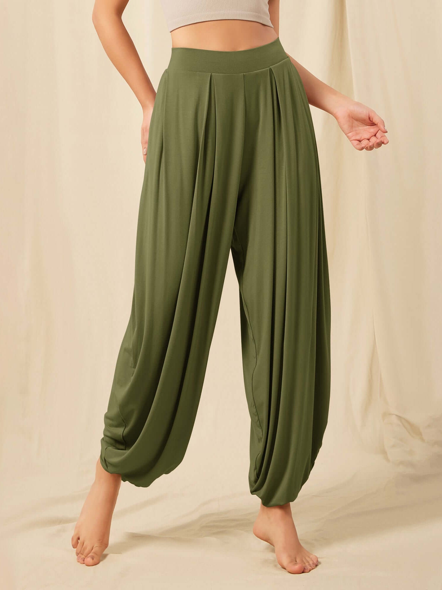 Women's Wide Leg Loose Draped Harem Pants with Pockets - ododos