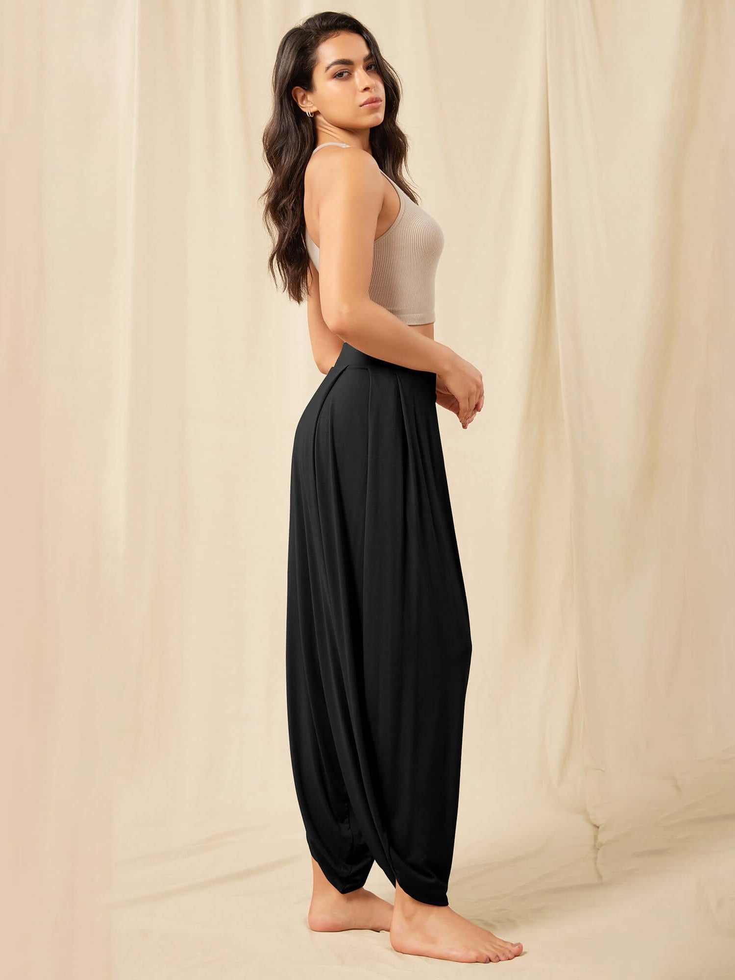 Women's Wide Leg Loose Draped Harem Pants with Pockets - ododos