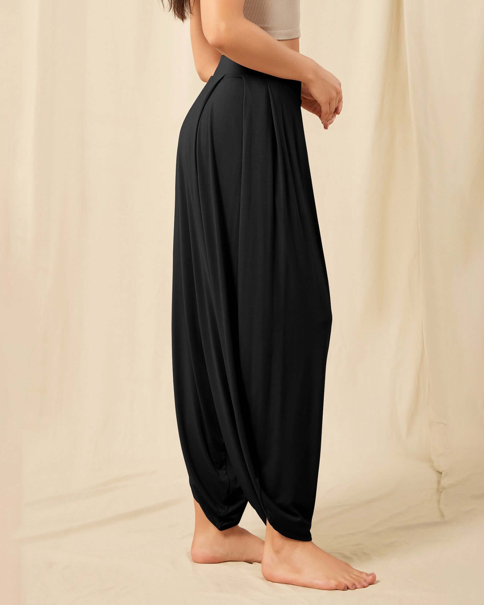 Women's Wide Leg Loose Draped Harem Pants with Pockets - ododos