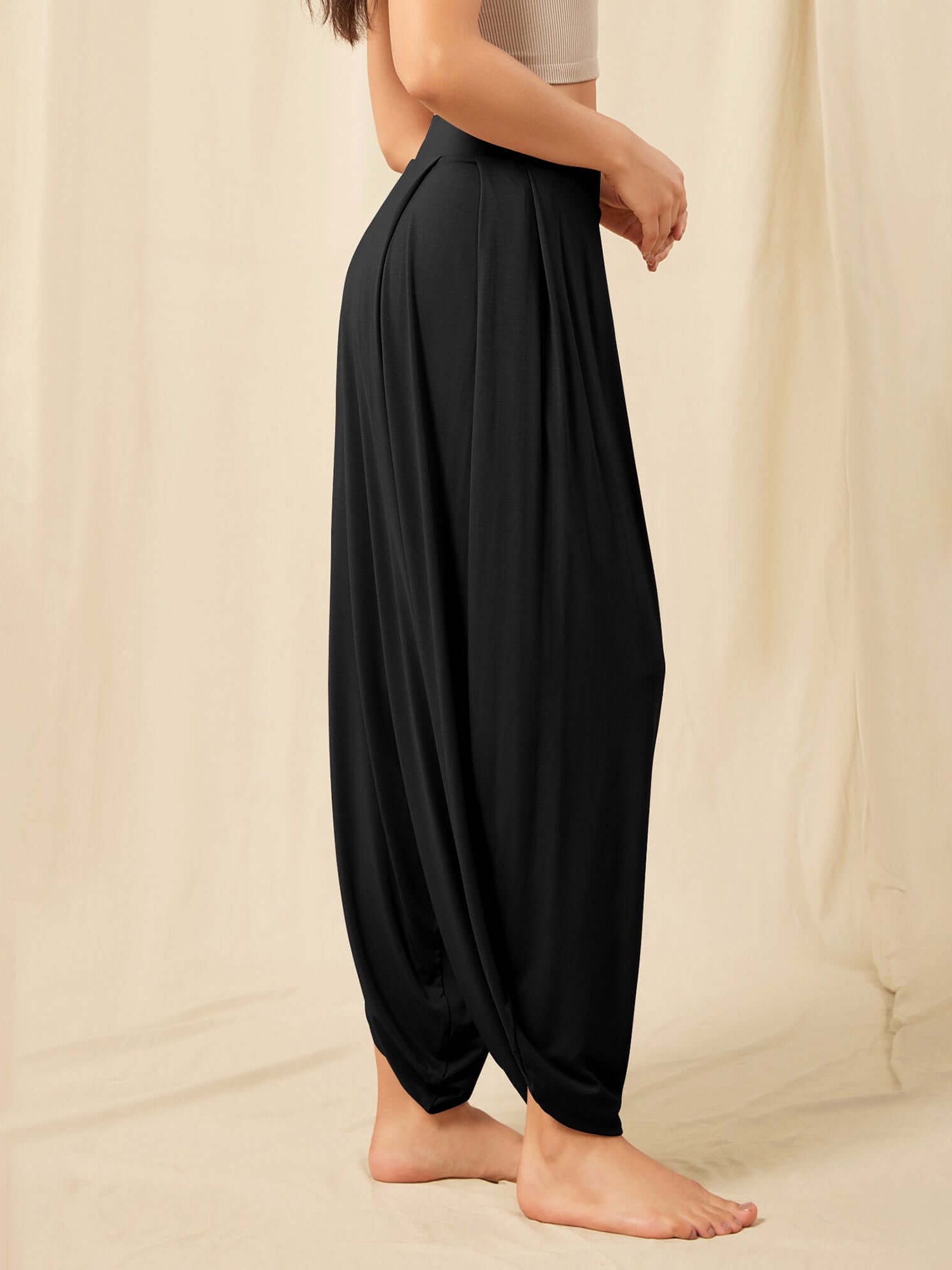 Women's Wide Leg Loose Draped Harem Pants with Pockets - ododos