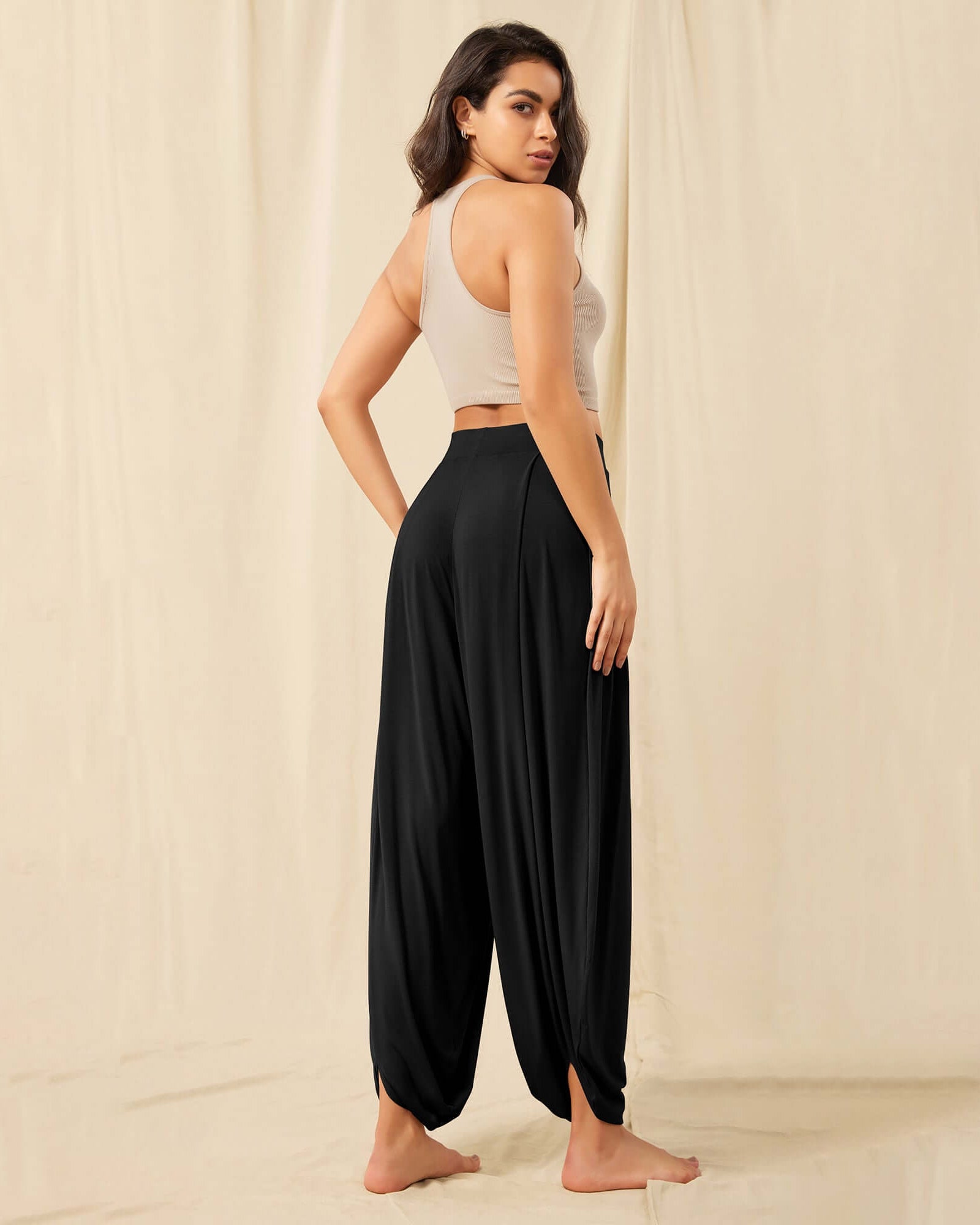 Women's Wide Leg Loose Draped Harem Pants with Pockets - ododos
