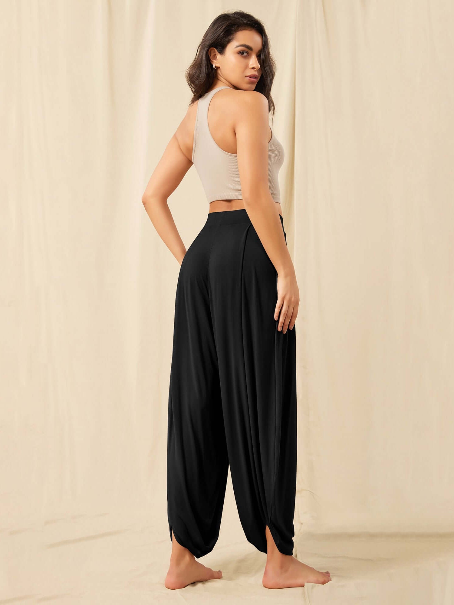 Women's Wide Leg Loose Draped Harem Pants with Pockets - ododos