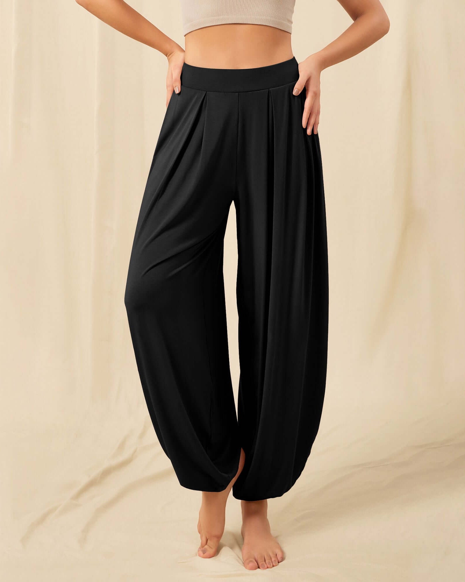 Women's Wide Leg Loose Draped Harem Pants with Pockets - ododos