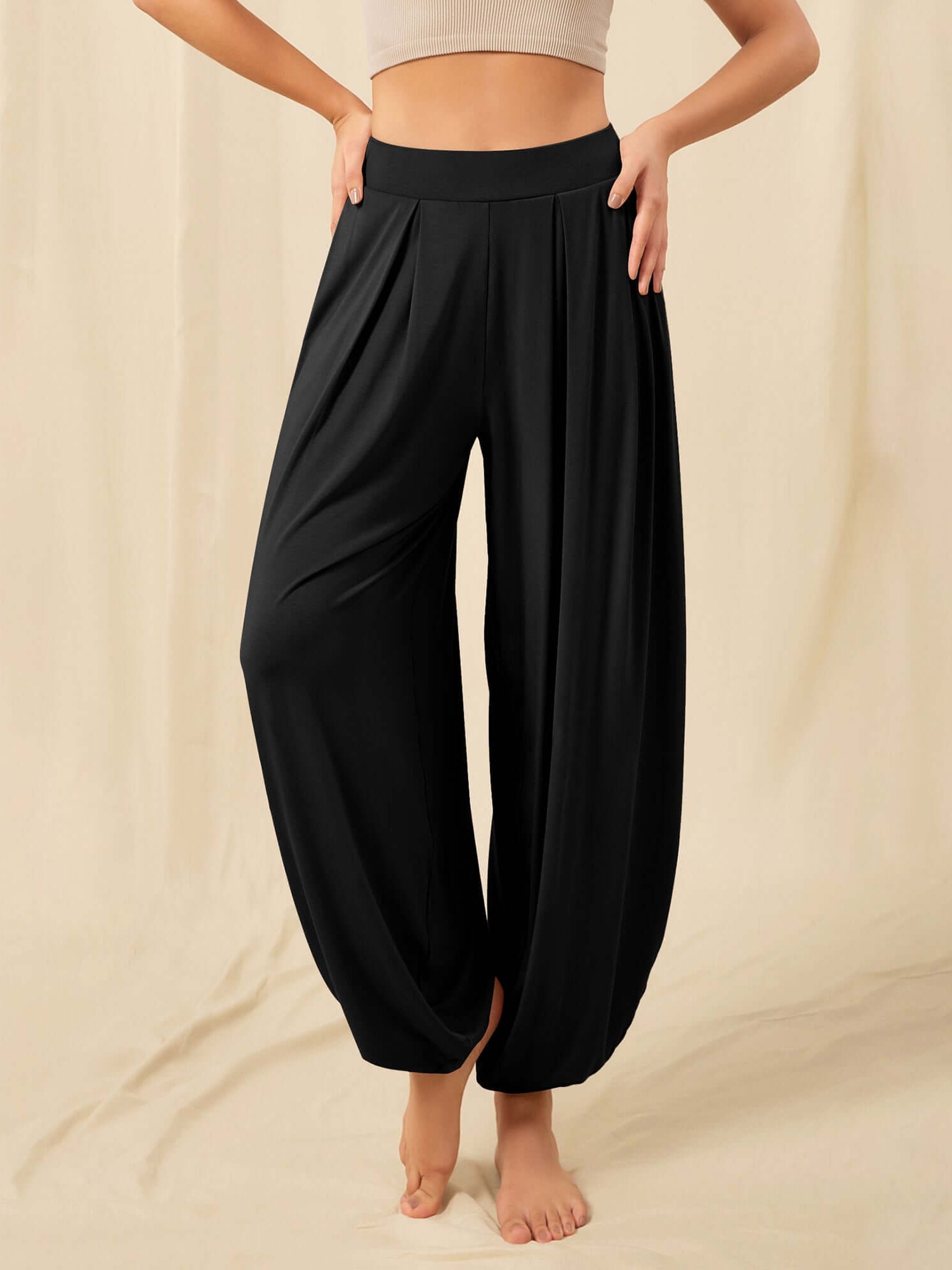 Women's Wide Leg Loose Draped Harem Pants with Pockets - ododos