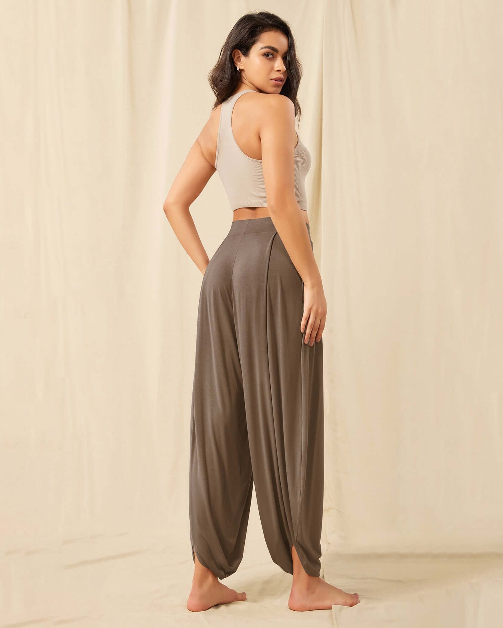 Women's Wide Leg Loose Draped Harem Pants with Pockets - ododos