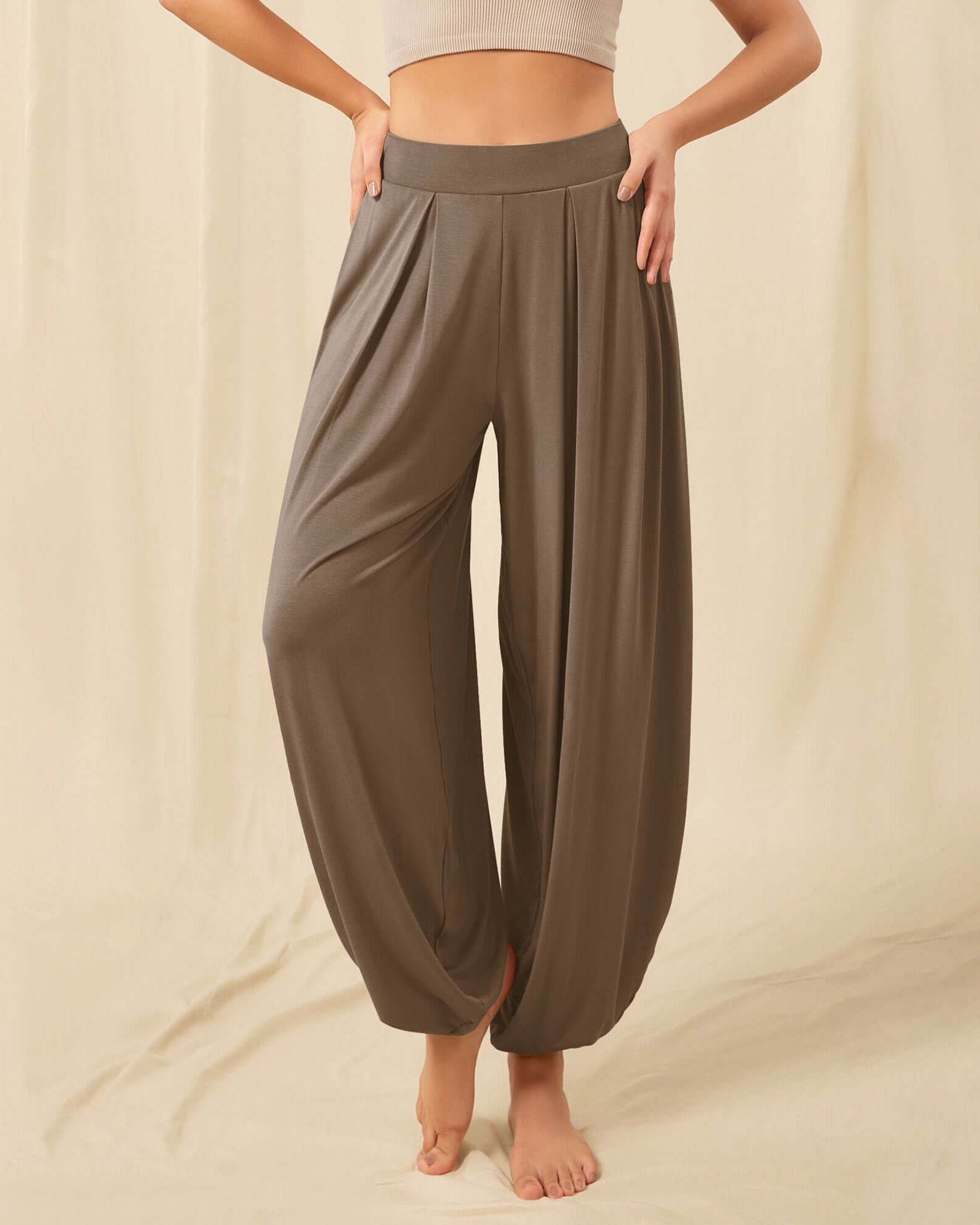 Women's Wide Leg Loose Draped Harem Pants with Pockets - ododos