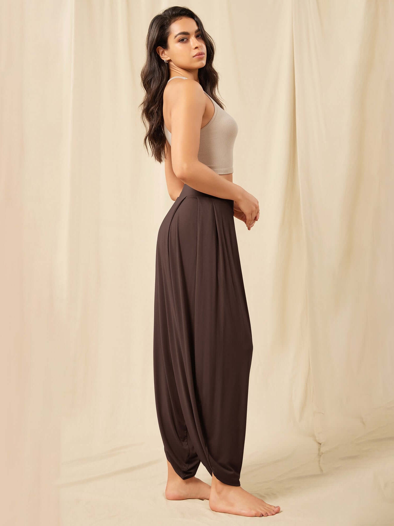 Women's Wide Leg Loose Draped Harem Pants with Pockets - ododos
