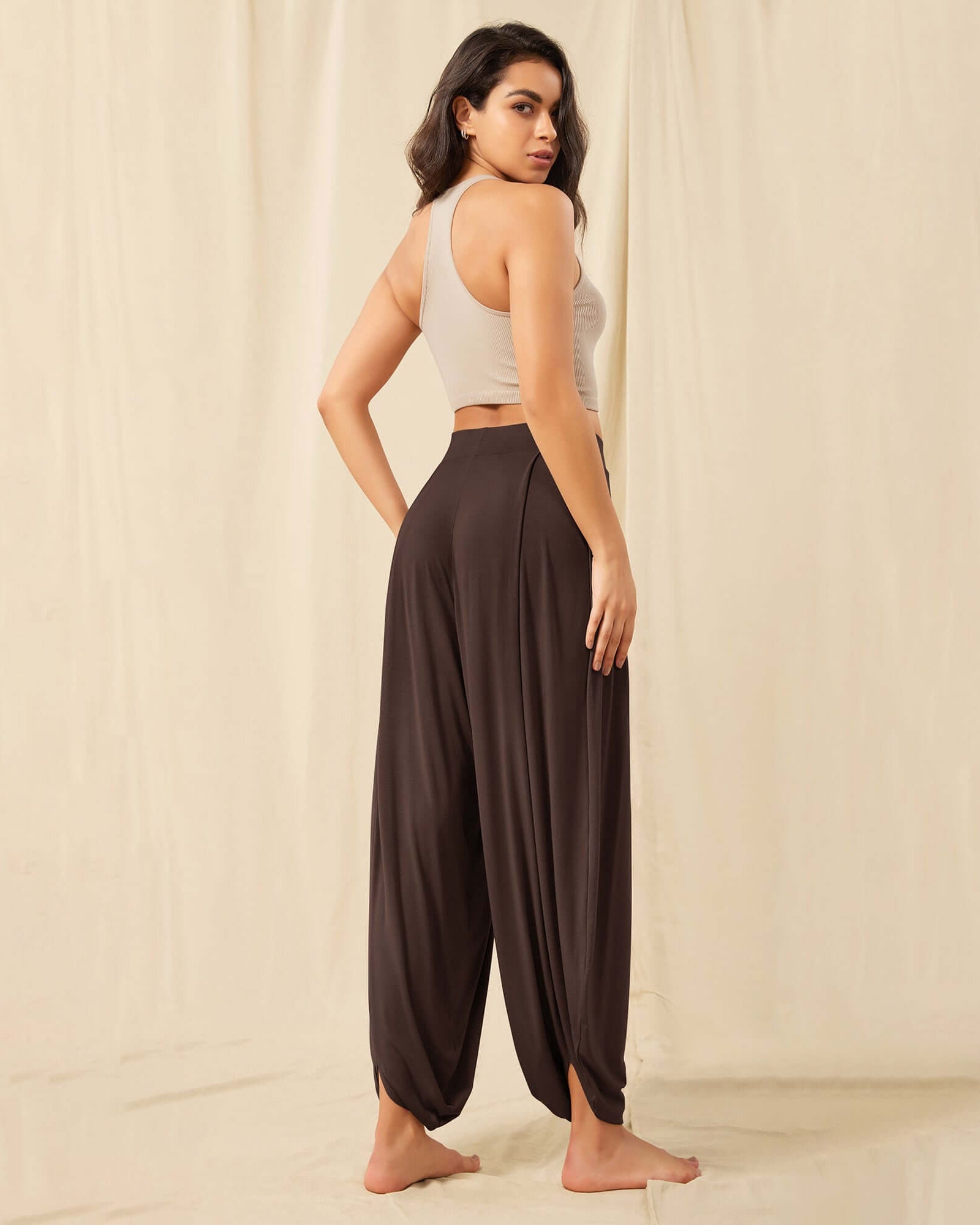 Women's Wide Leg Loose Draped Harem Pants with Pockets - ododos