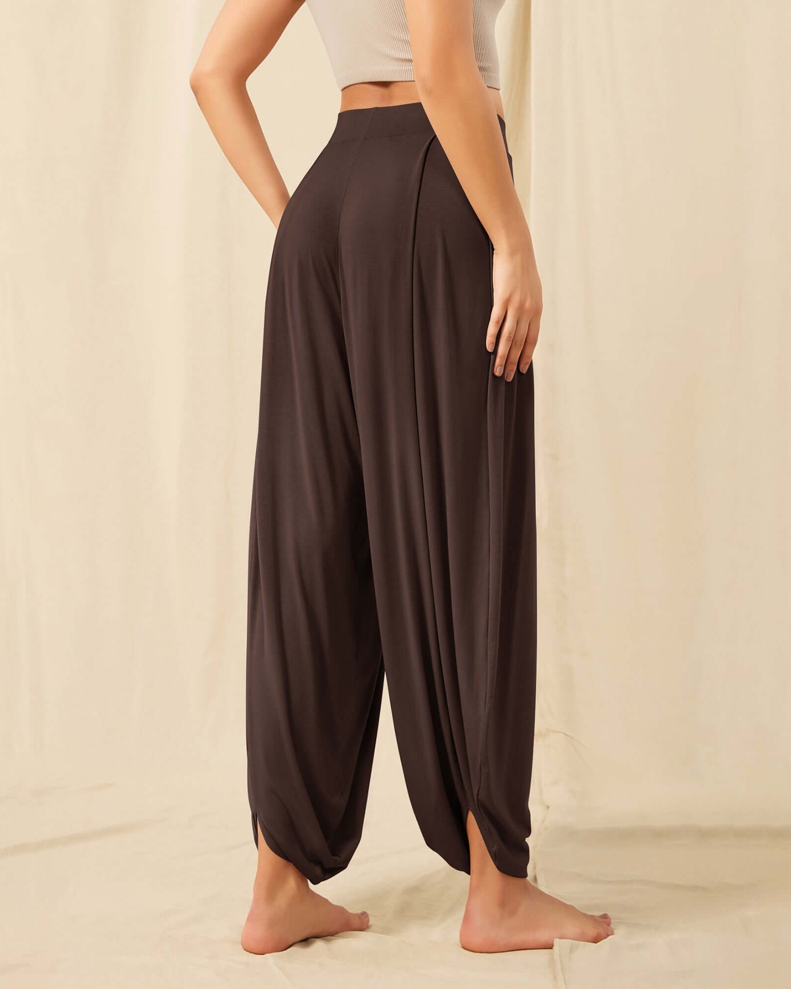 Women's Wide Leg Loose Draped Harem Pants with Pockets - ododos