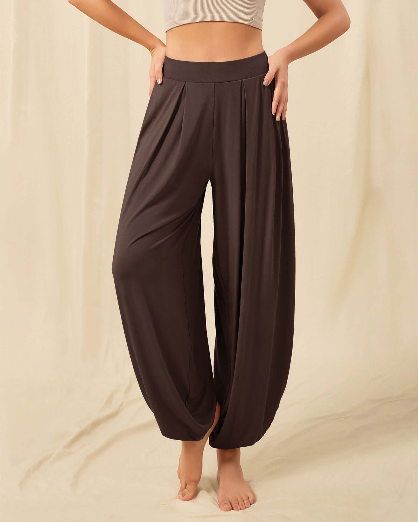 Women's Wide Leg Loose Draped Harem Pants with Pockets - ododos