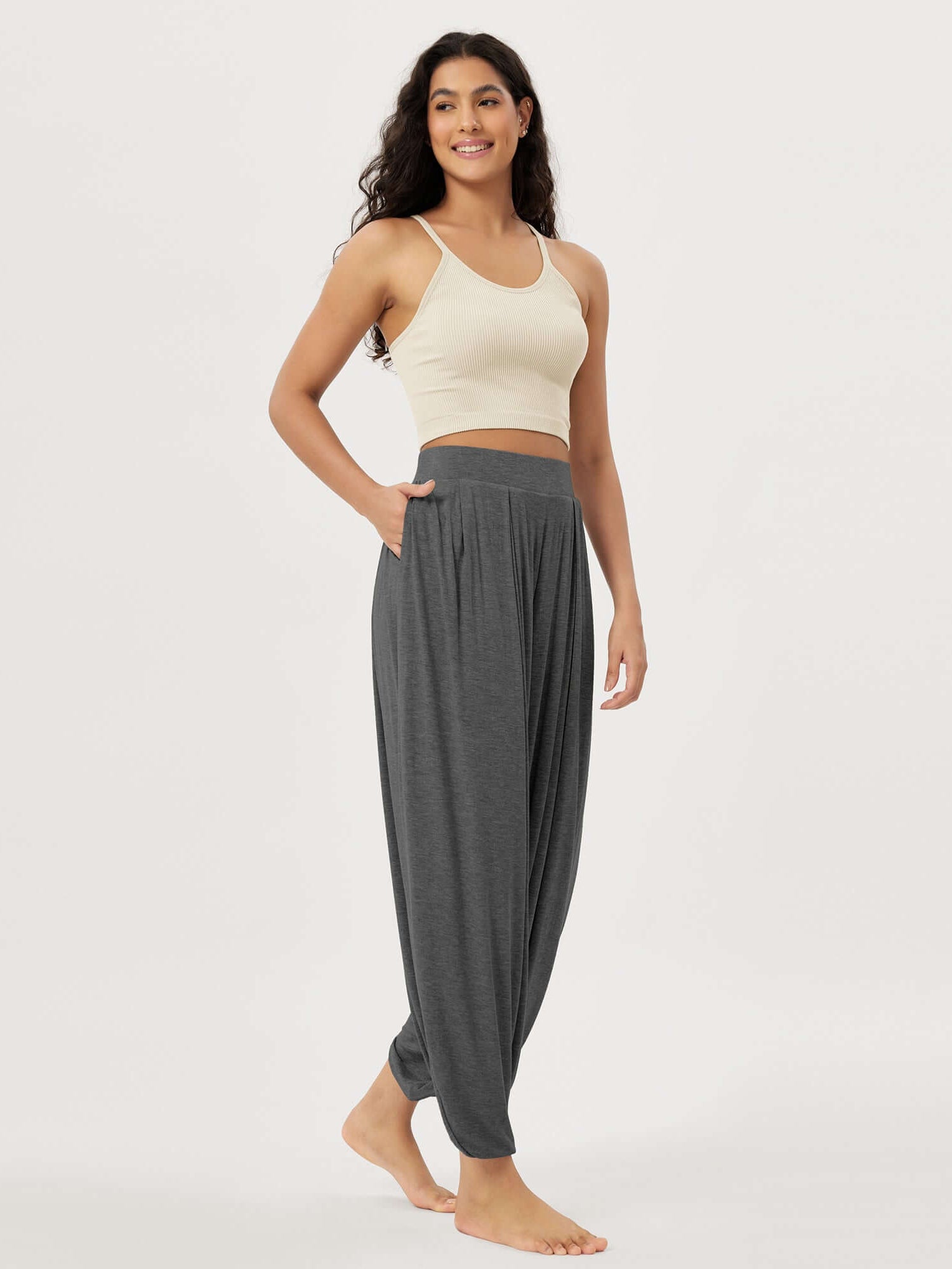 Women's Wide Leg Loose Draped Harem Pants with Pockets - ododos