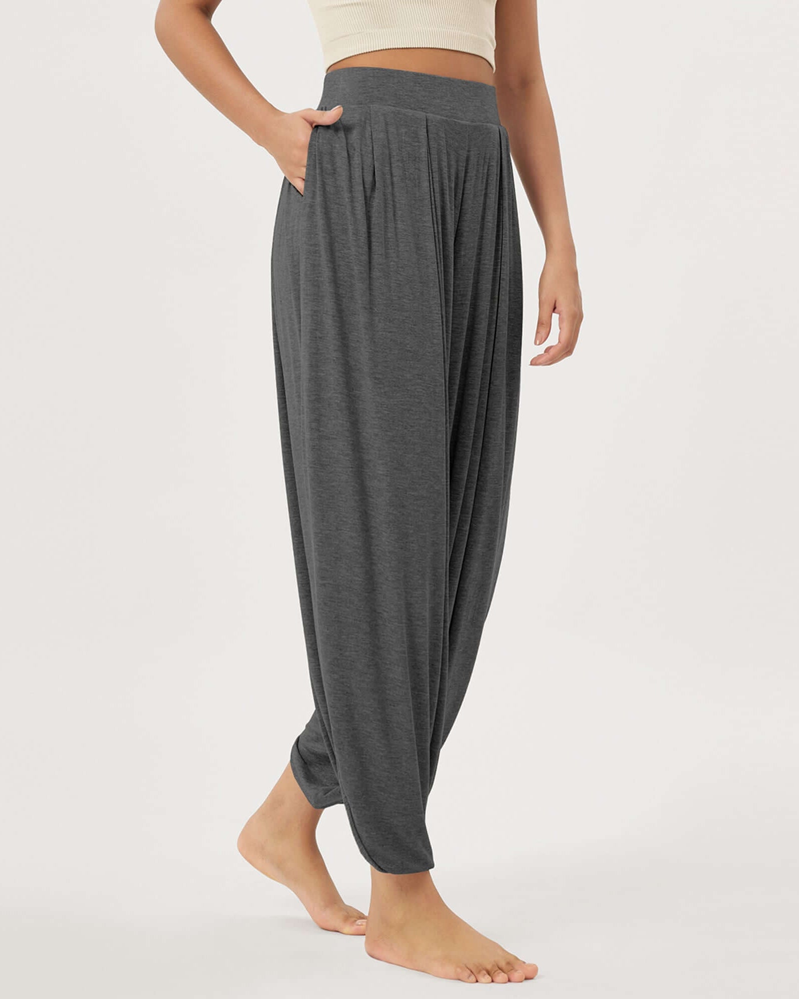 Women's Wide Leg Loose Draped Harem Pants with Pockets - ododos