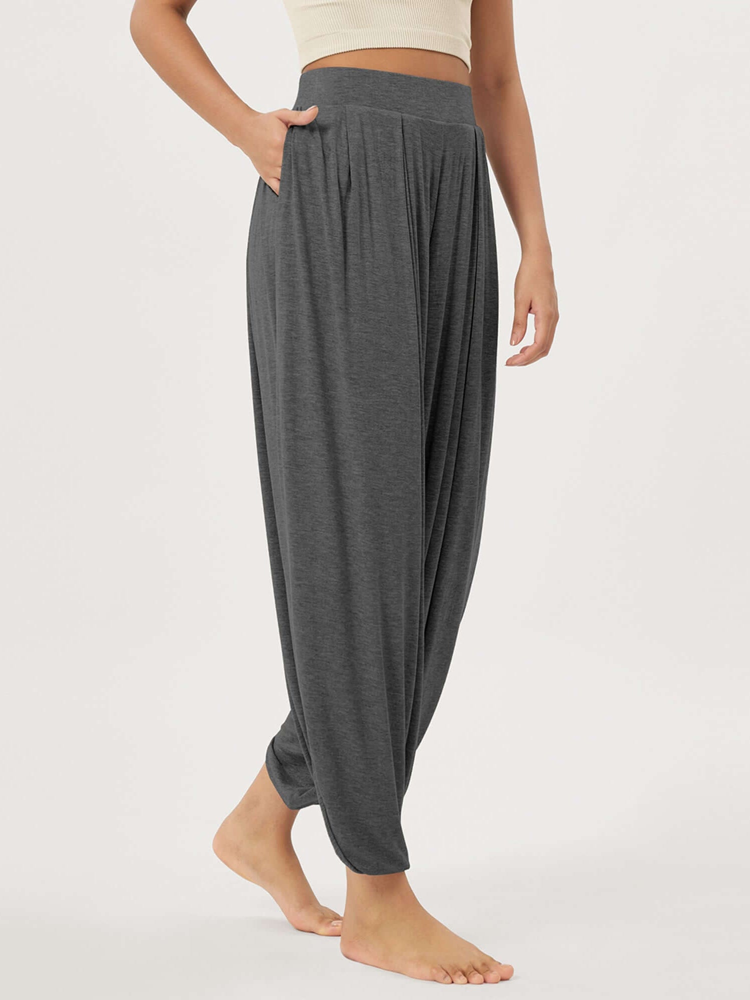 Women's Wide Leg Loose Draped Harem Pants with Pockets - ododos