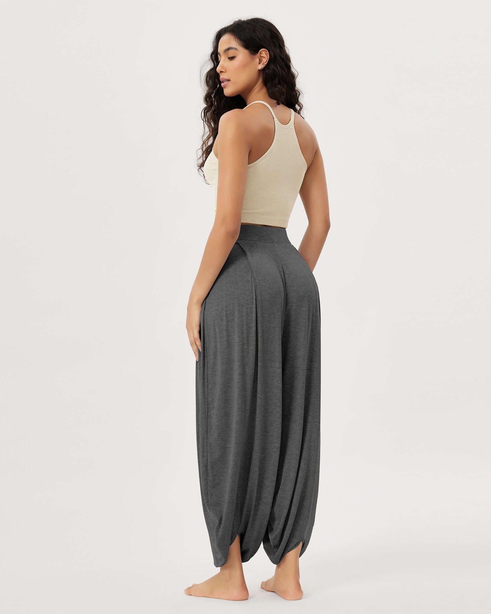 Women's Wide Leg Loose Draped Harem Pants with Pockets - ododos