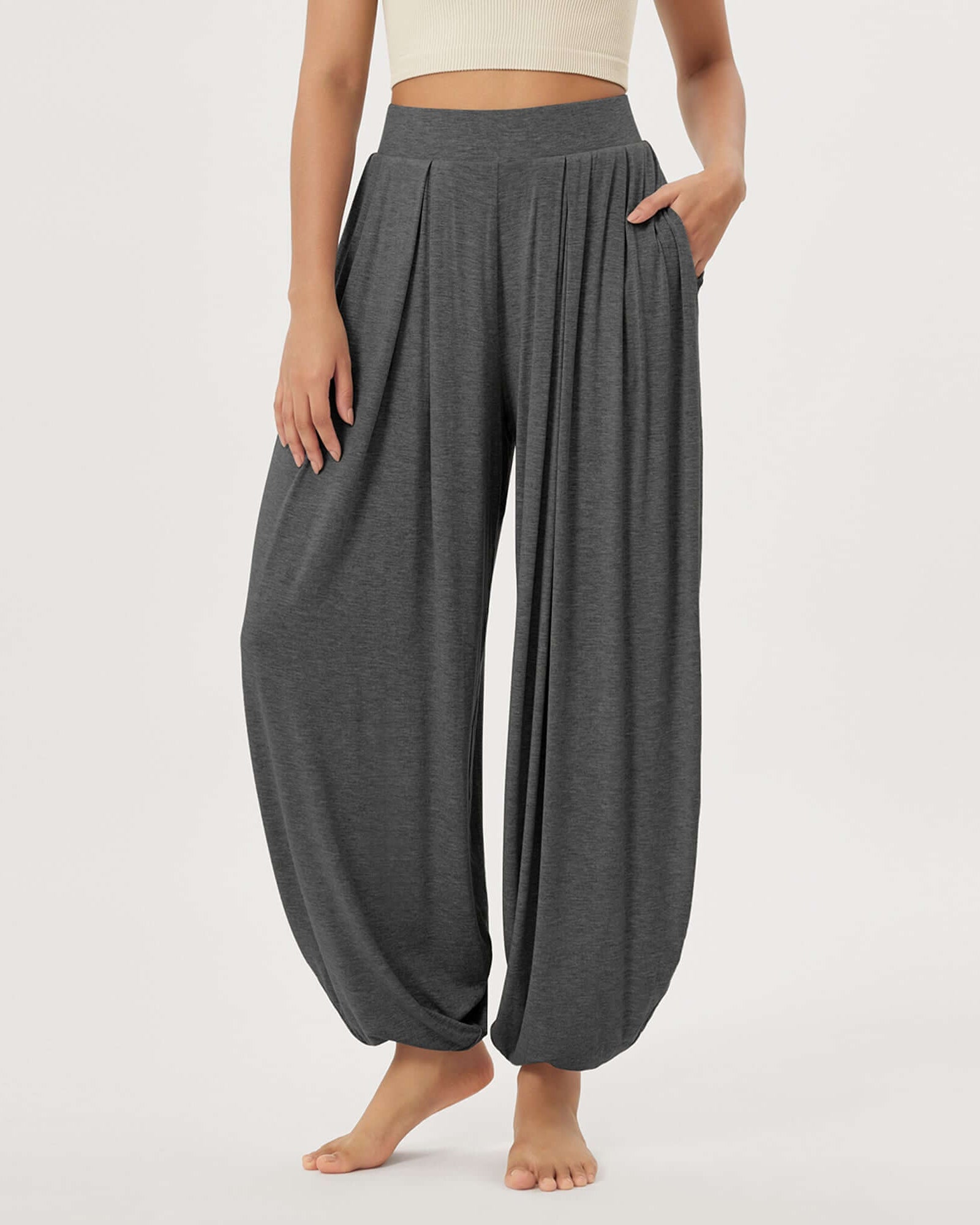Women's Wide Leg Loose Draped Harem Pants with Pockets - ododos
