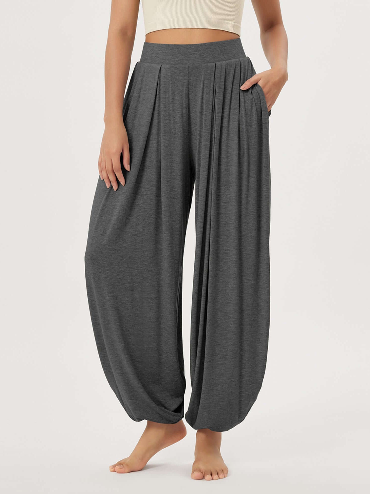 Women's Wide Leg Loose Draped Harem Pants with Pockets - ododos