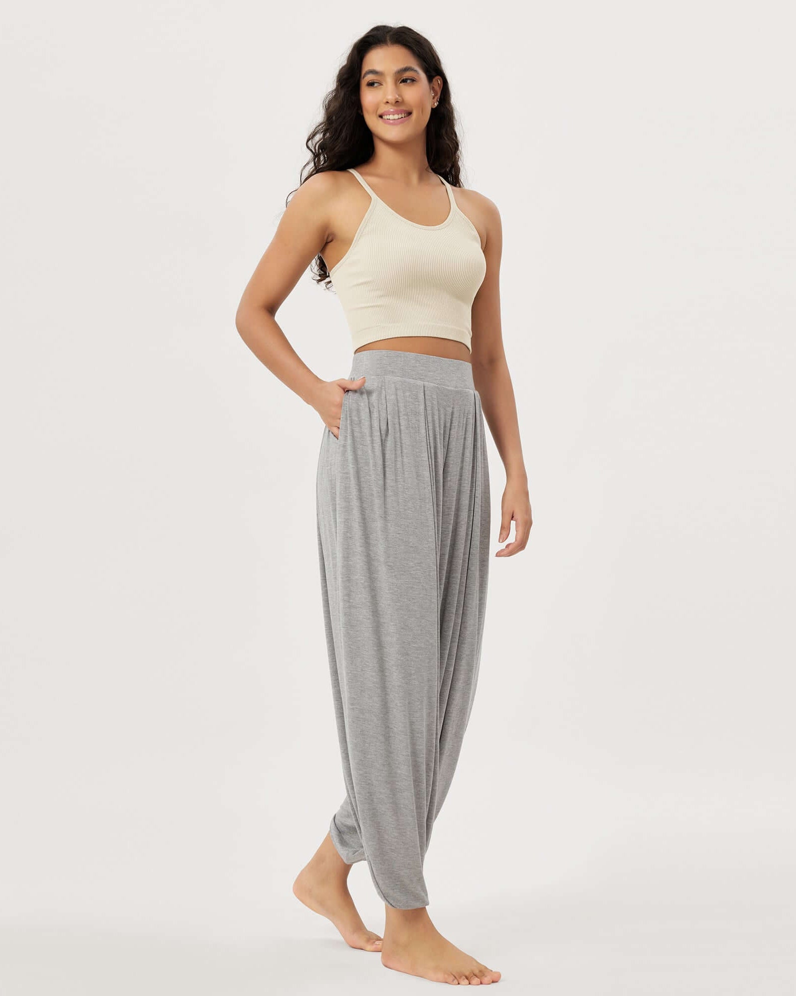Women's Wide Leg Loose Draped Harem Pants with Pockets - ododos
