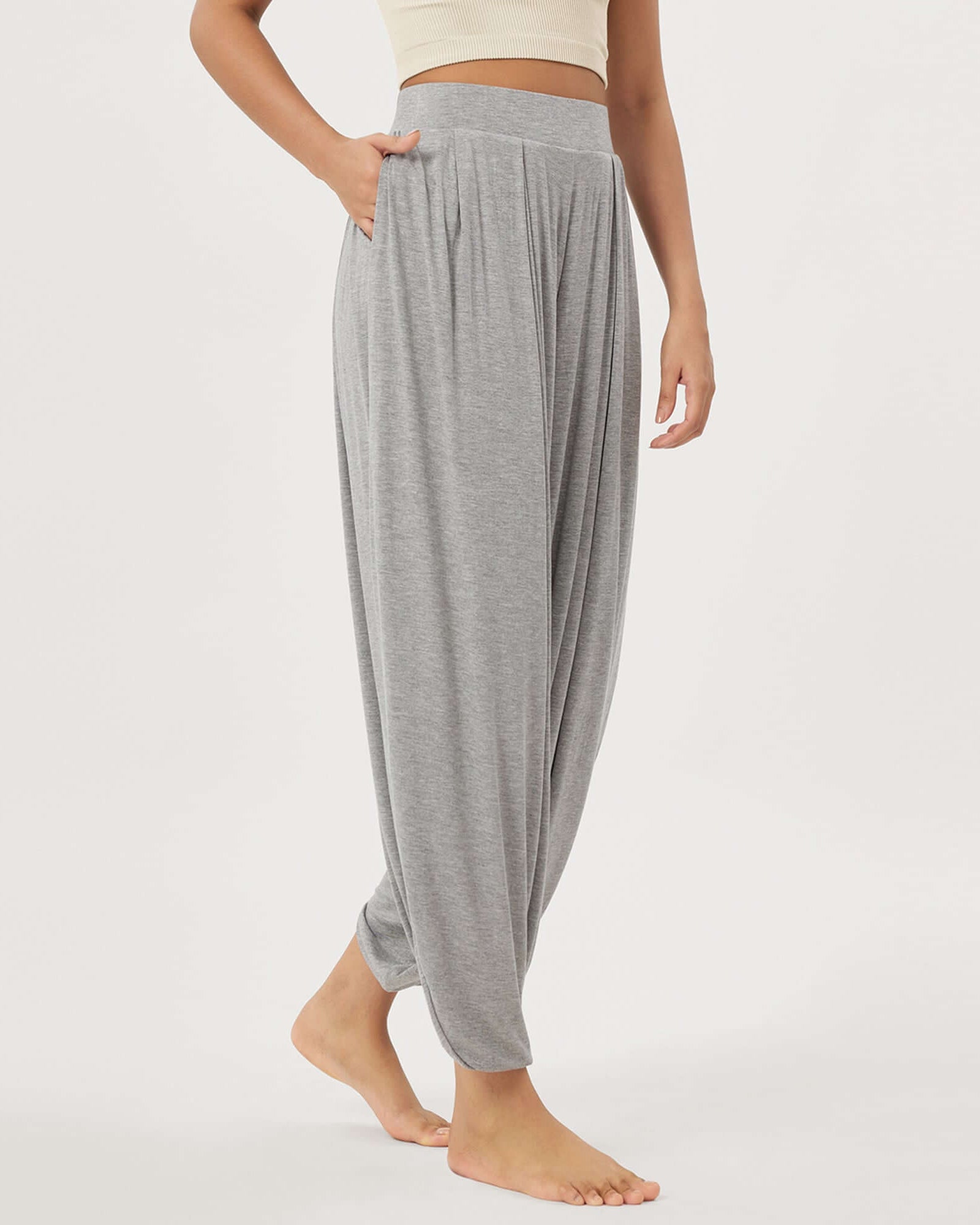 Women's Wide Leg Loose Draped Harem Pants with Pockets - ododos