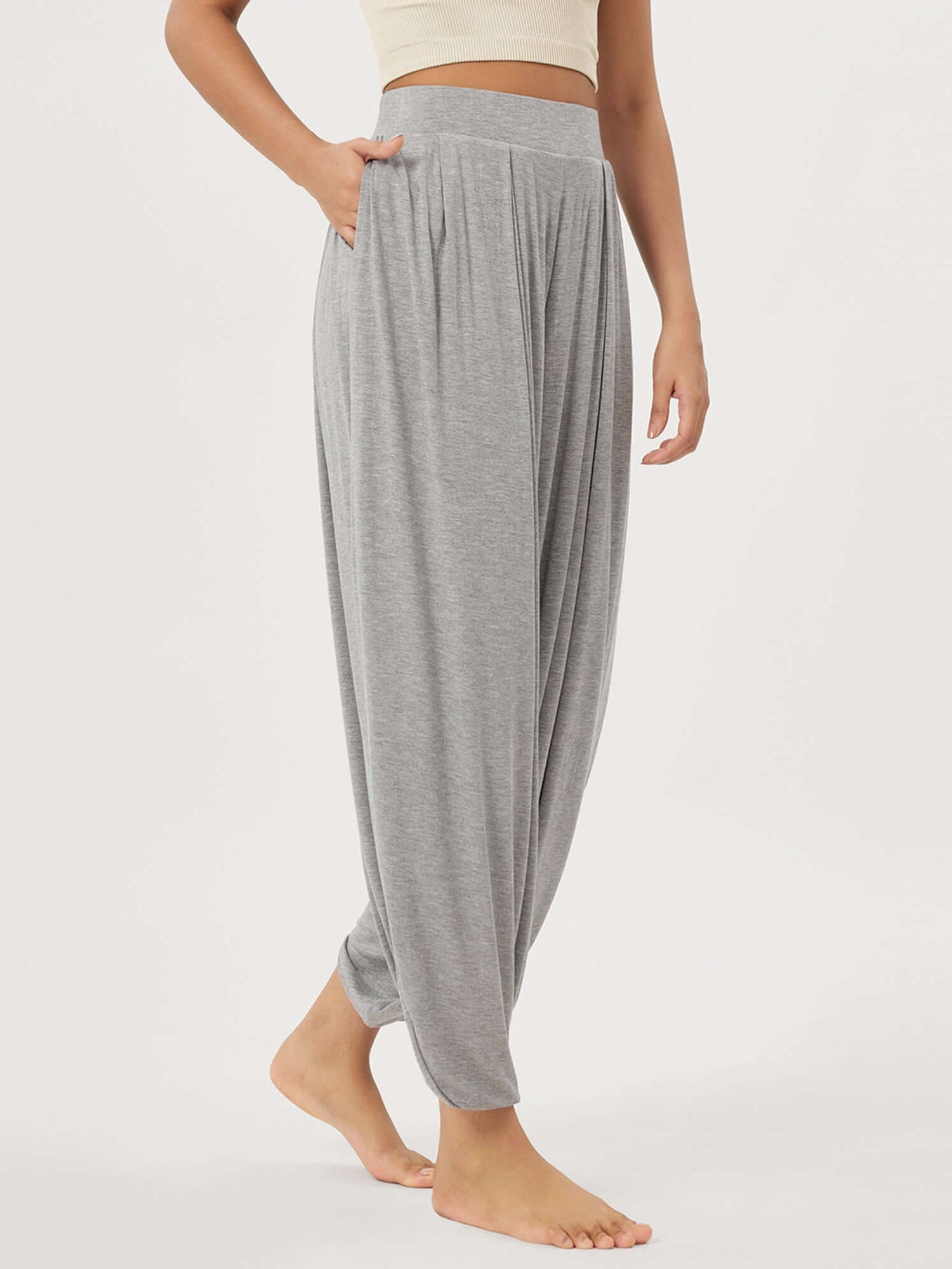 Women's Wide Leg Loose Draped Harem Pants with Pockets - ododos
