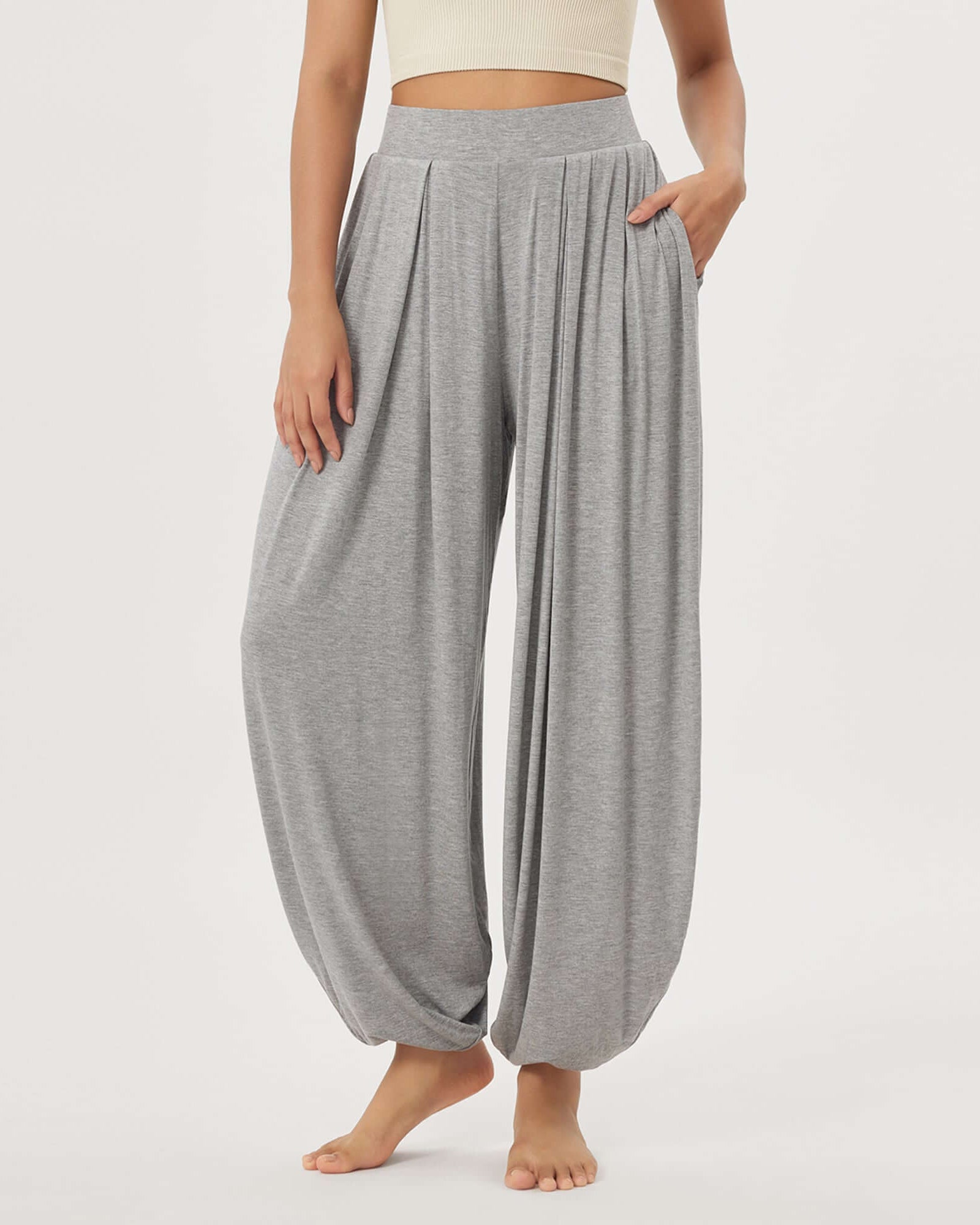 Women's Wide Leg Loose Draped Harem Pants with Pockets - ododos