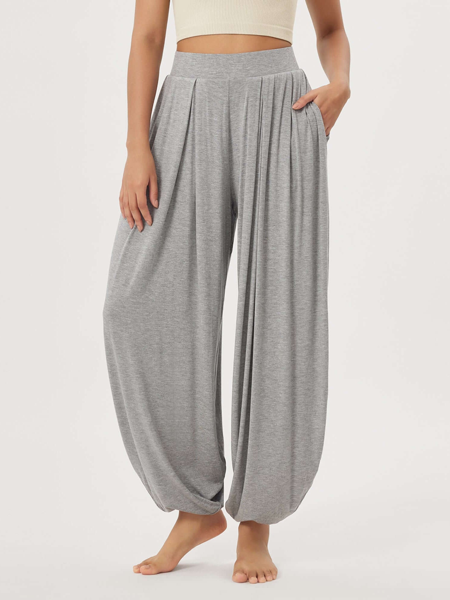 Women's Wide Leg Loose Draped Harem Pants with Pockets - ododos