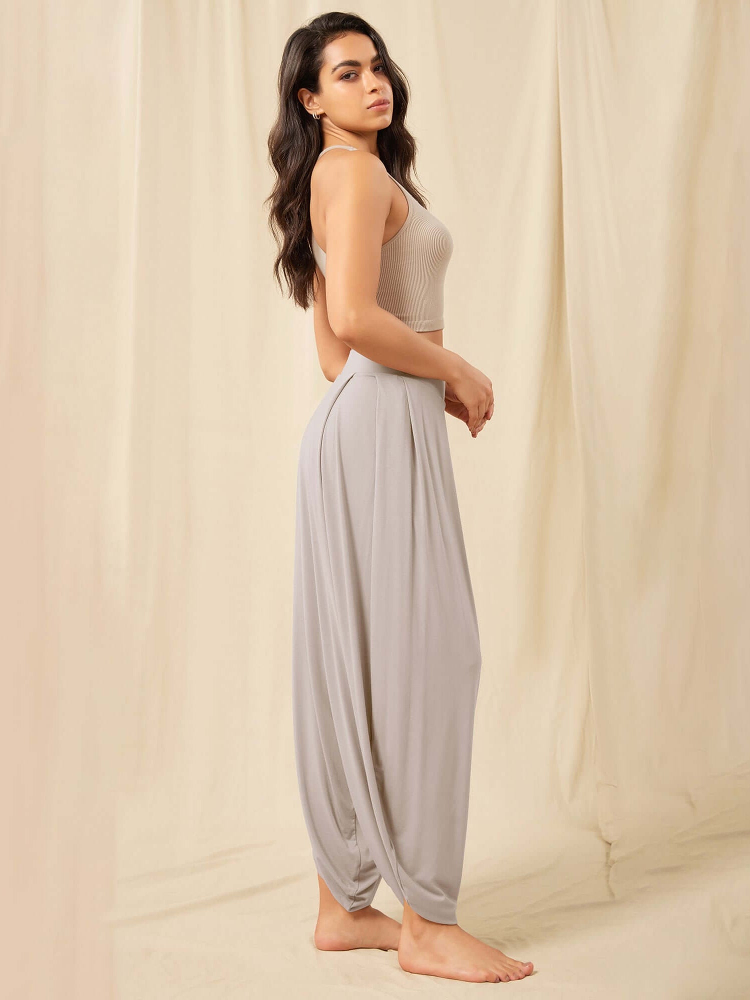 Women's Wide Leg Loose Draped Harem Pants with Pockets - ododos