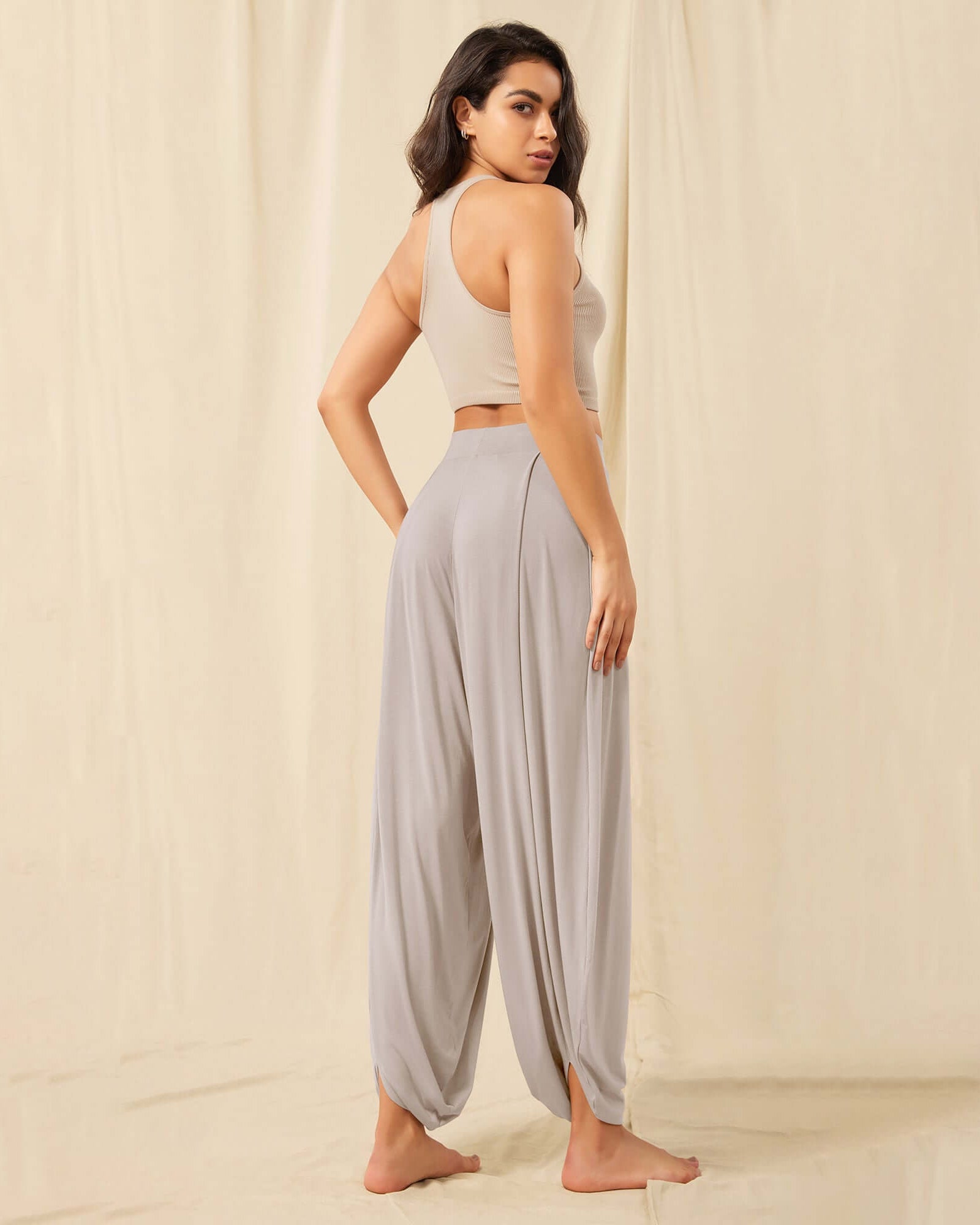 Women's Wide Leg Loose Draped Harem Pants with Pockets - ododos