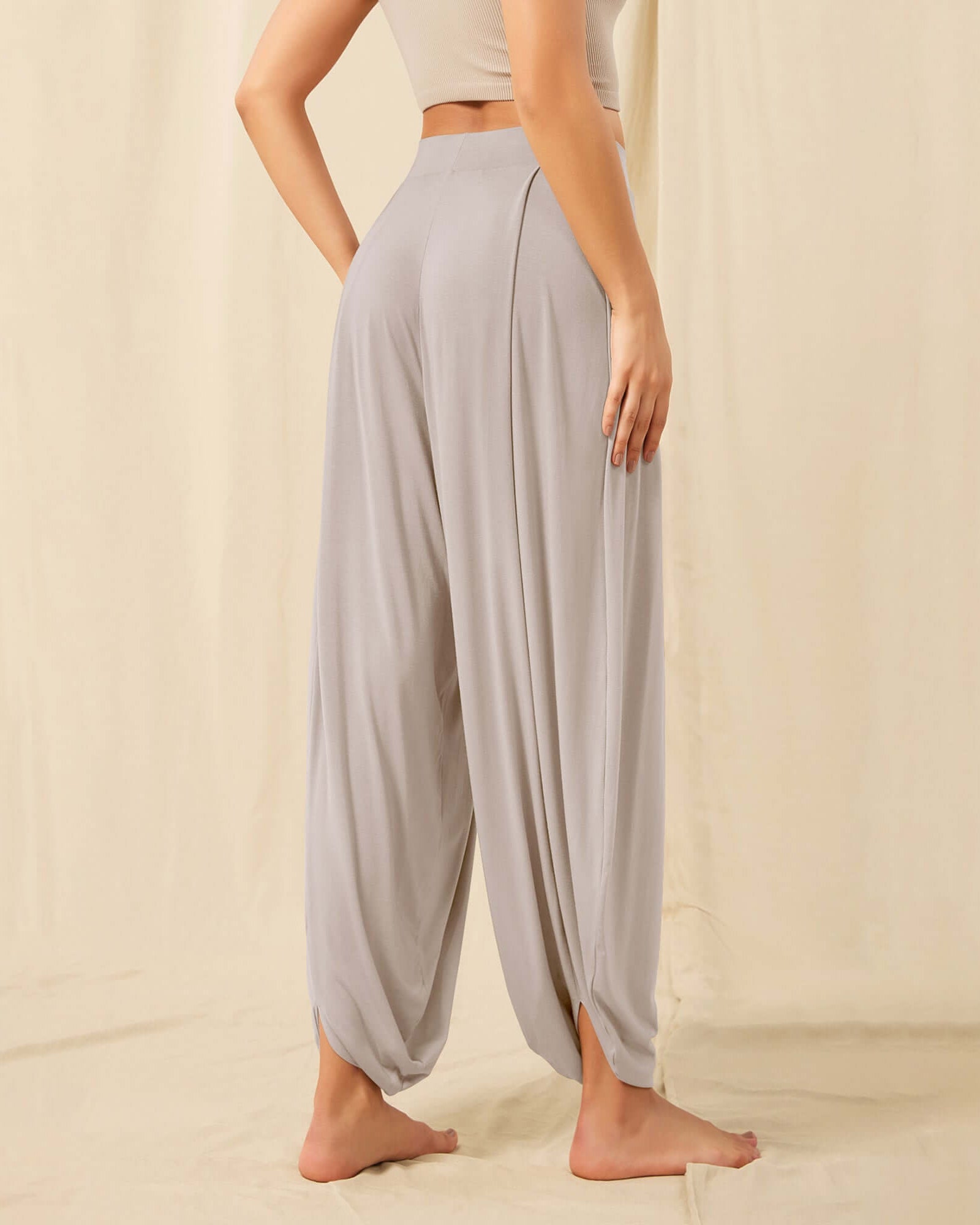 Women's Wide Leg Loose Draped Harem Pants with Pockets - ododos