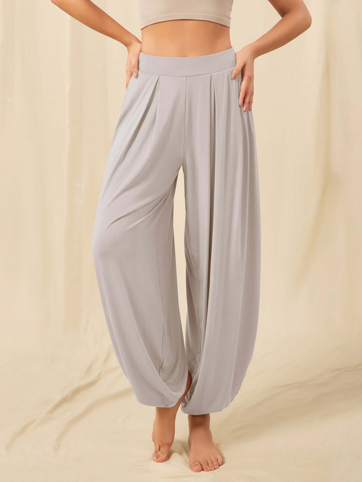 Women's Wide Leg Loose Draped Harem Pants with Pockets - ododos