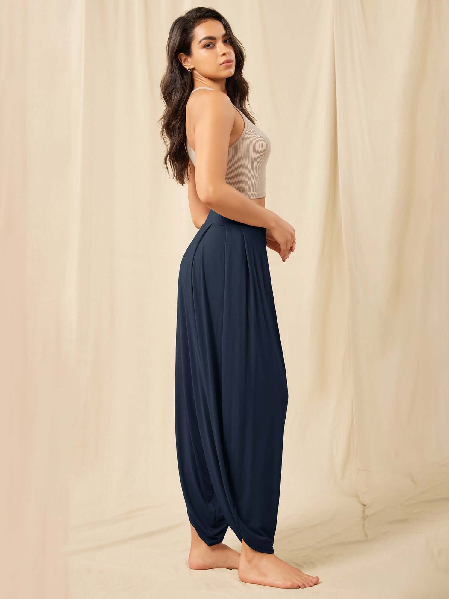 Women's Wide Leg Loose Draped Harem Pants with Pockets - ododos