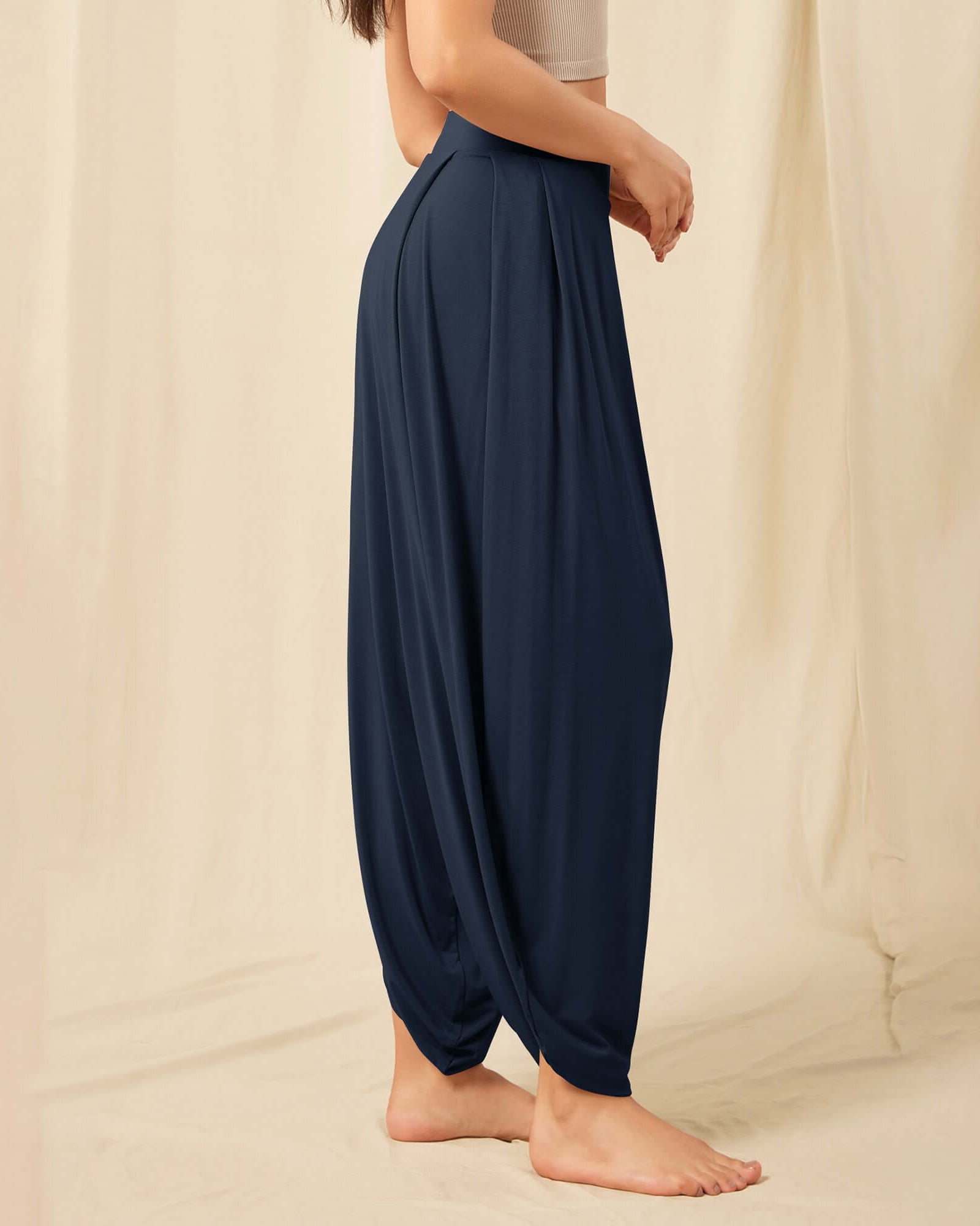 Women's Wide Leg Loose Draped Harem Pants with Pockets - ododos