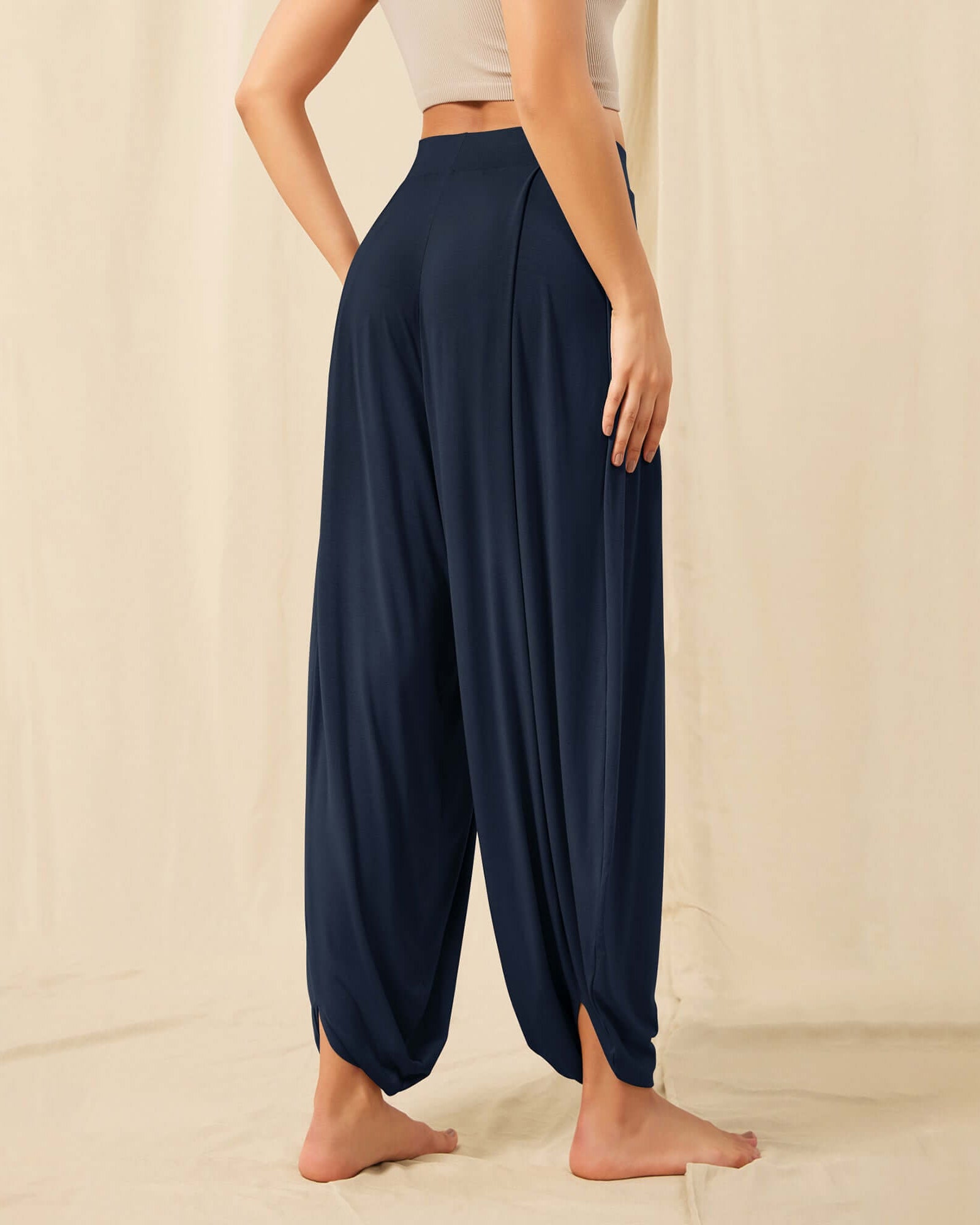 Women's Wide Leg Loose Draped Harem Pants with Pockets - ododos