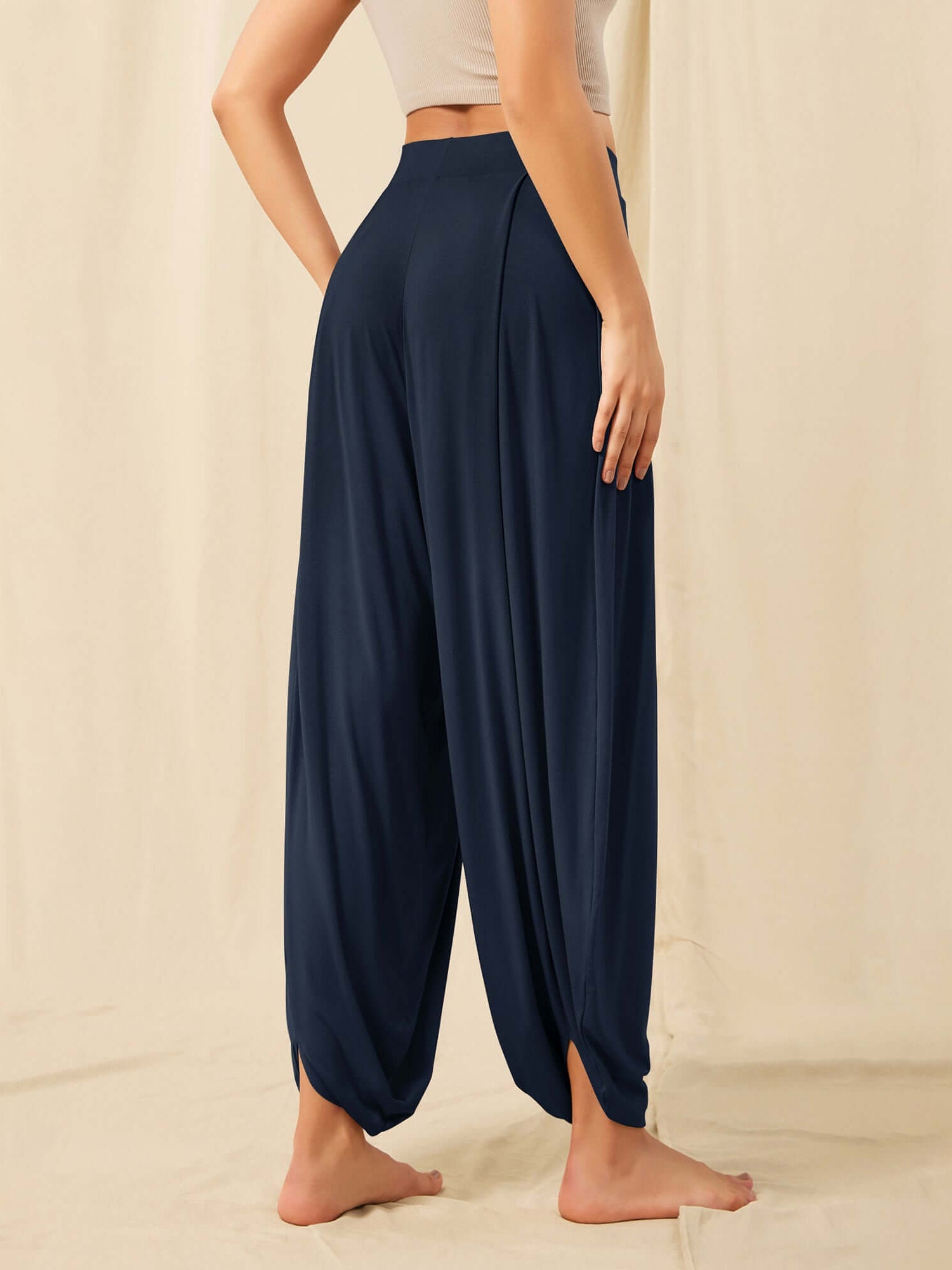 Women's Wide Leg Loose Draped Harem Pants with Pockets - ododos