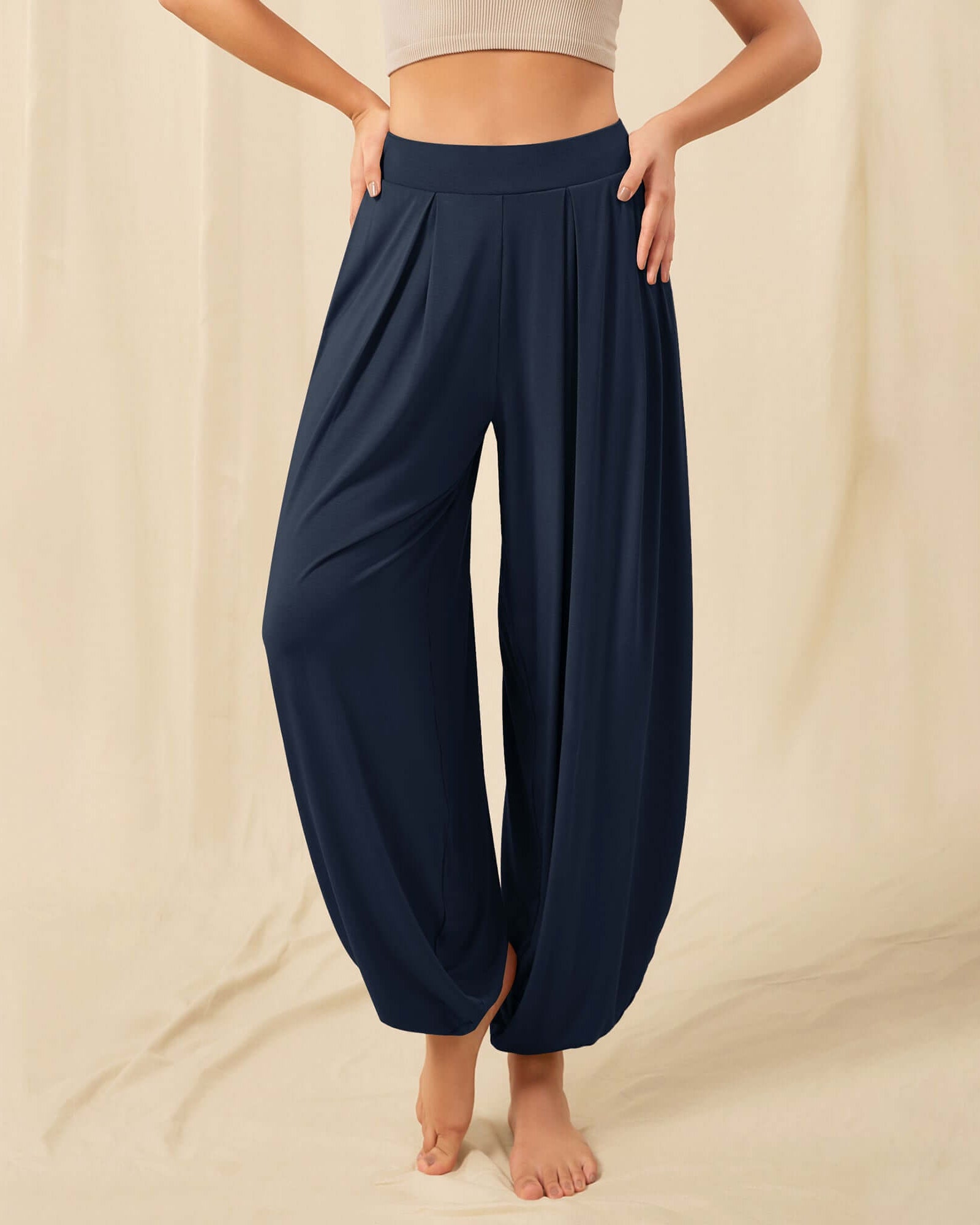 Women's Wide Leg Loose Draped Harem Pants with Pockets - ododos