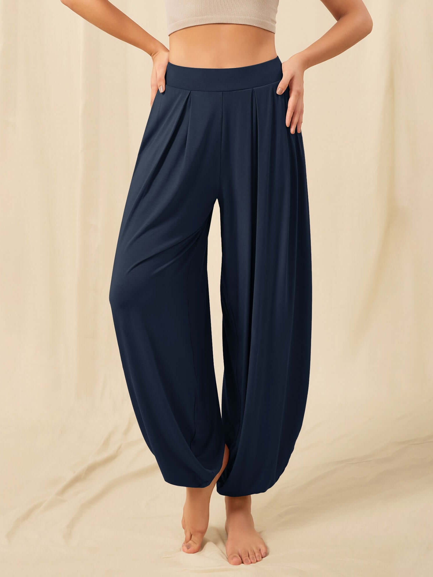 Women's Wide Leg Loose Draped Harem Pants with Pockets - ododos
