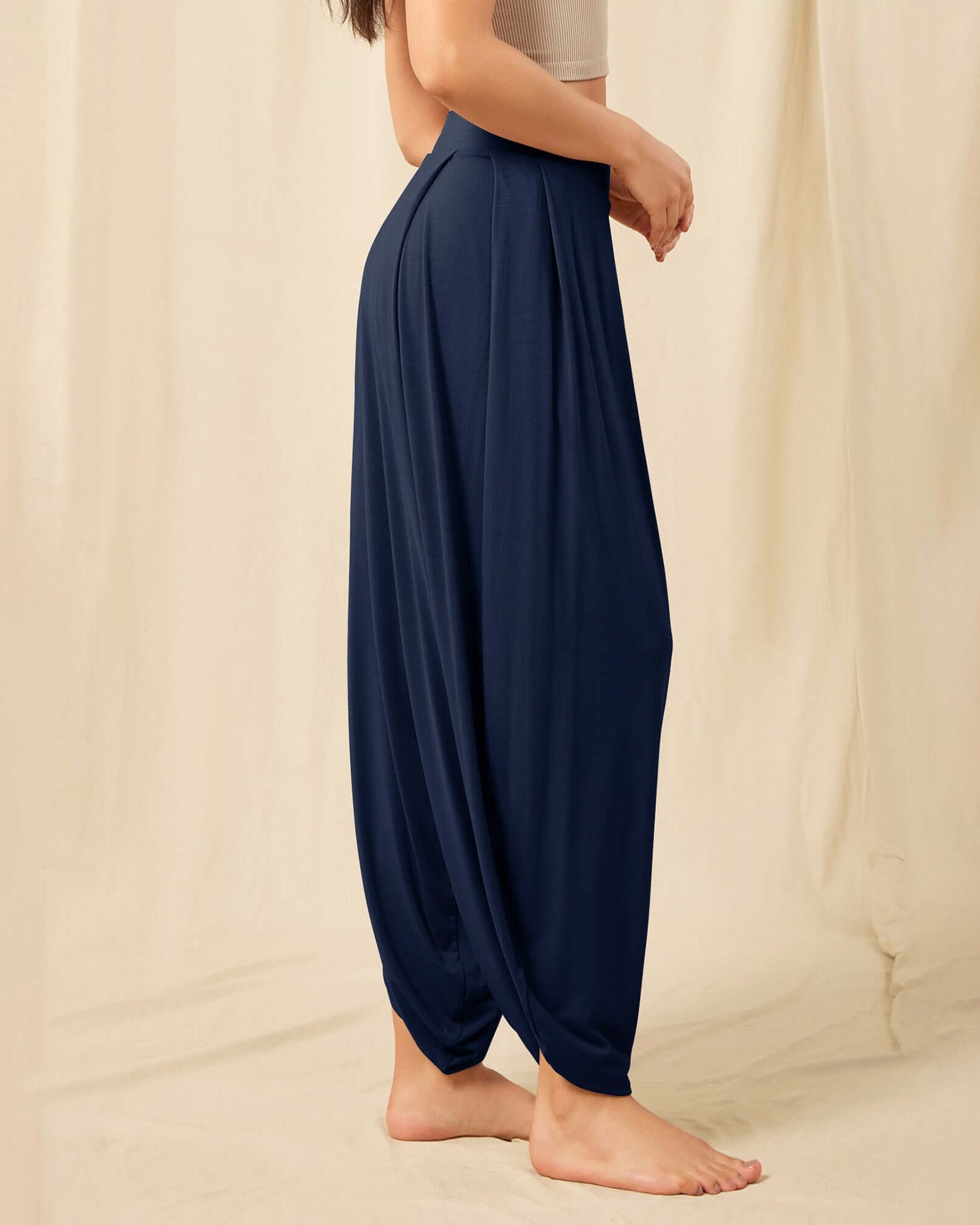 Women's Wide Leg Loose Draped Harem Pants with Pockets - ododos