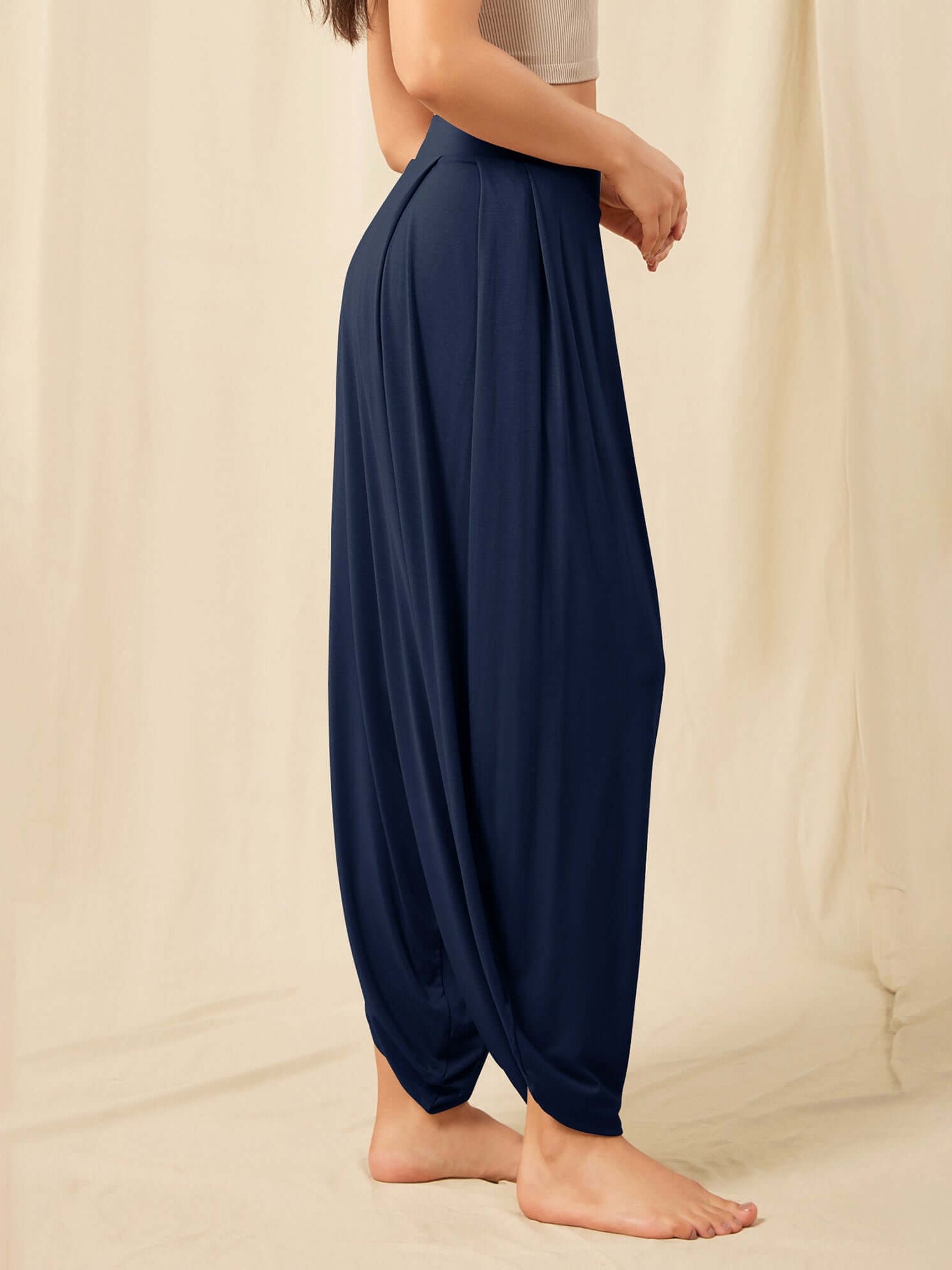 Women's Wide Leg Loose Draped Harem Pants with Pockets - ododos