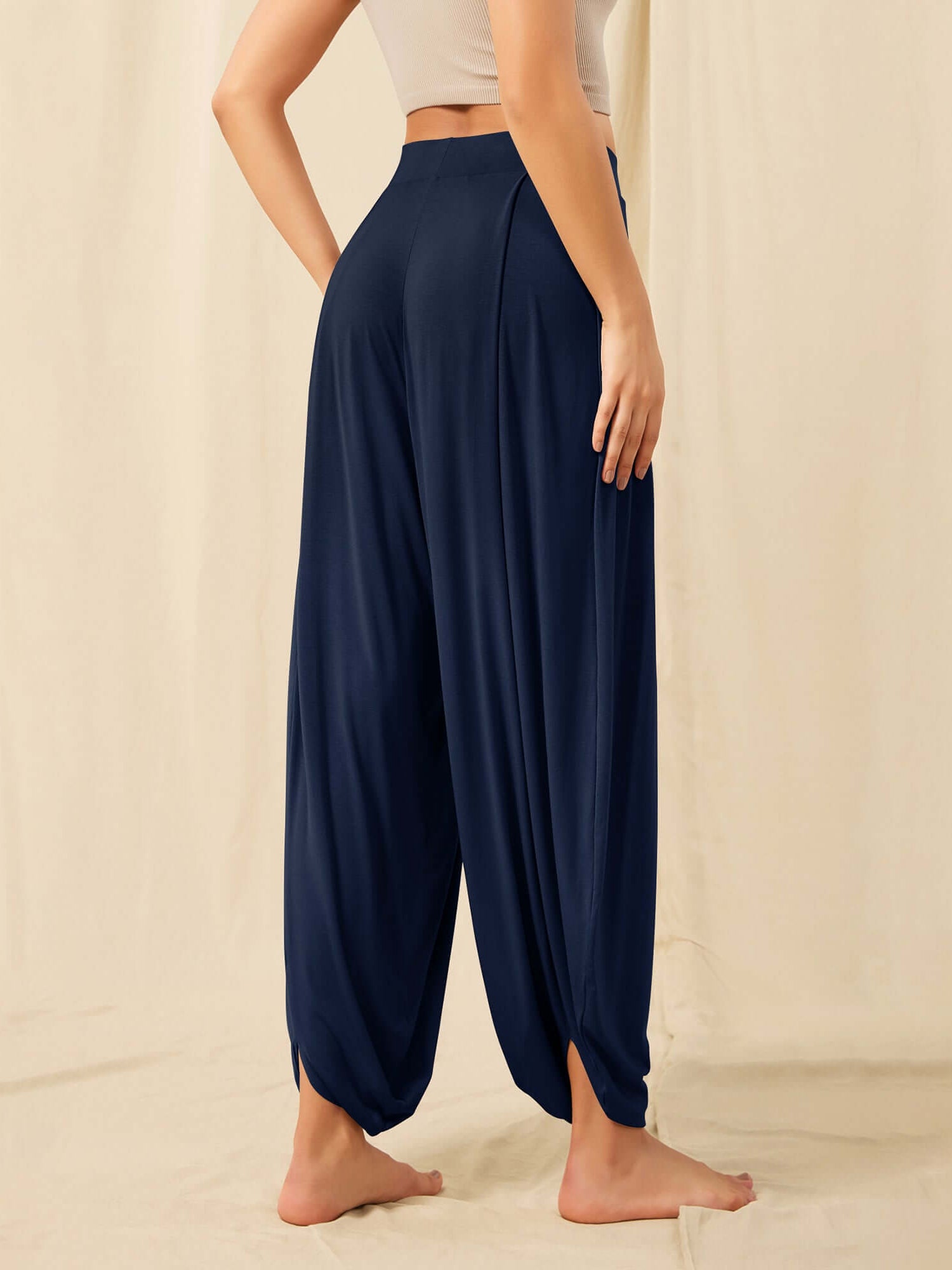 Women's Wide Leg Loose Draped Harem Pants with Pockets - ododos