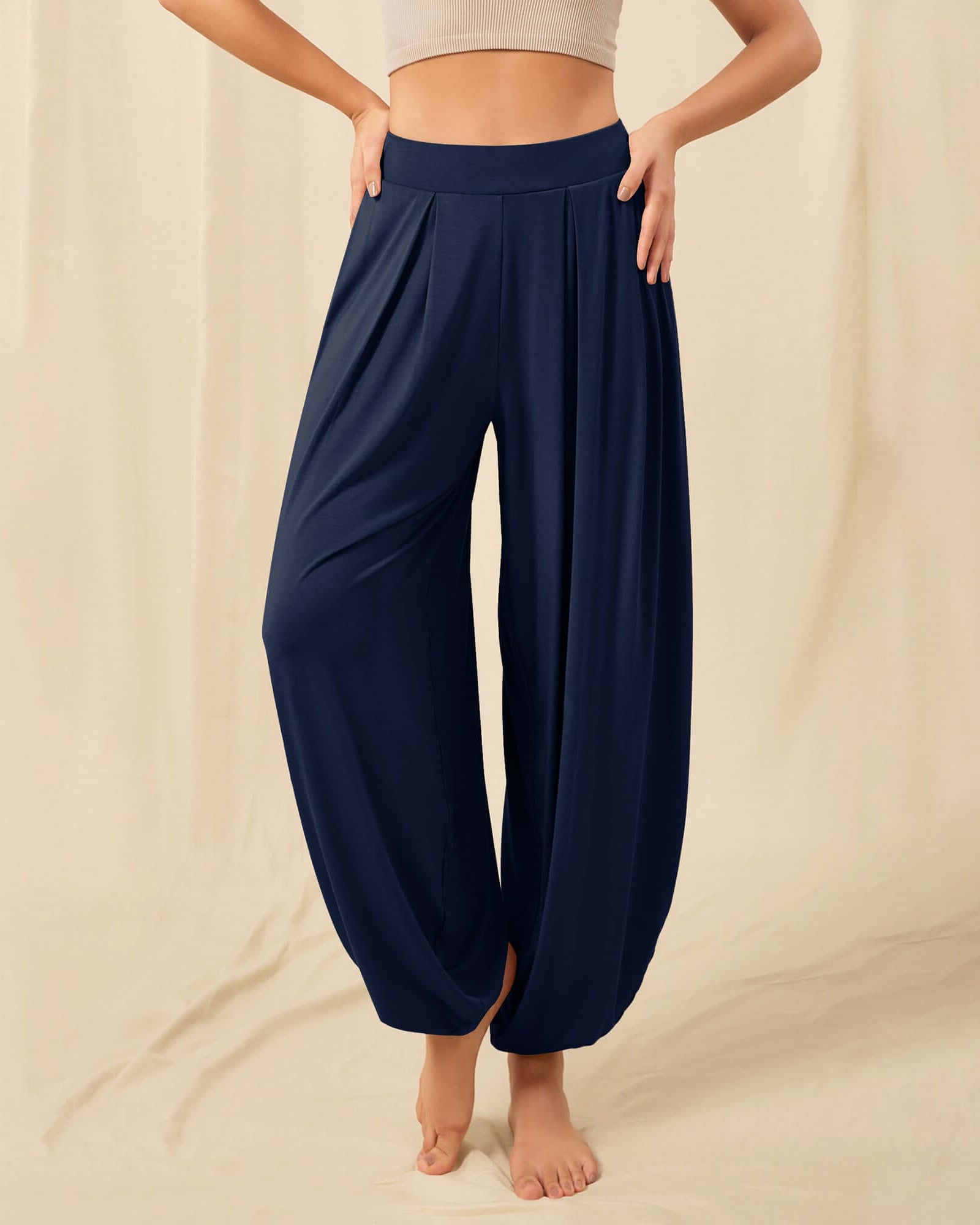 Women's Wide Leg Loose Draped Harem Pants with Pockets - ododos