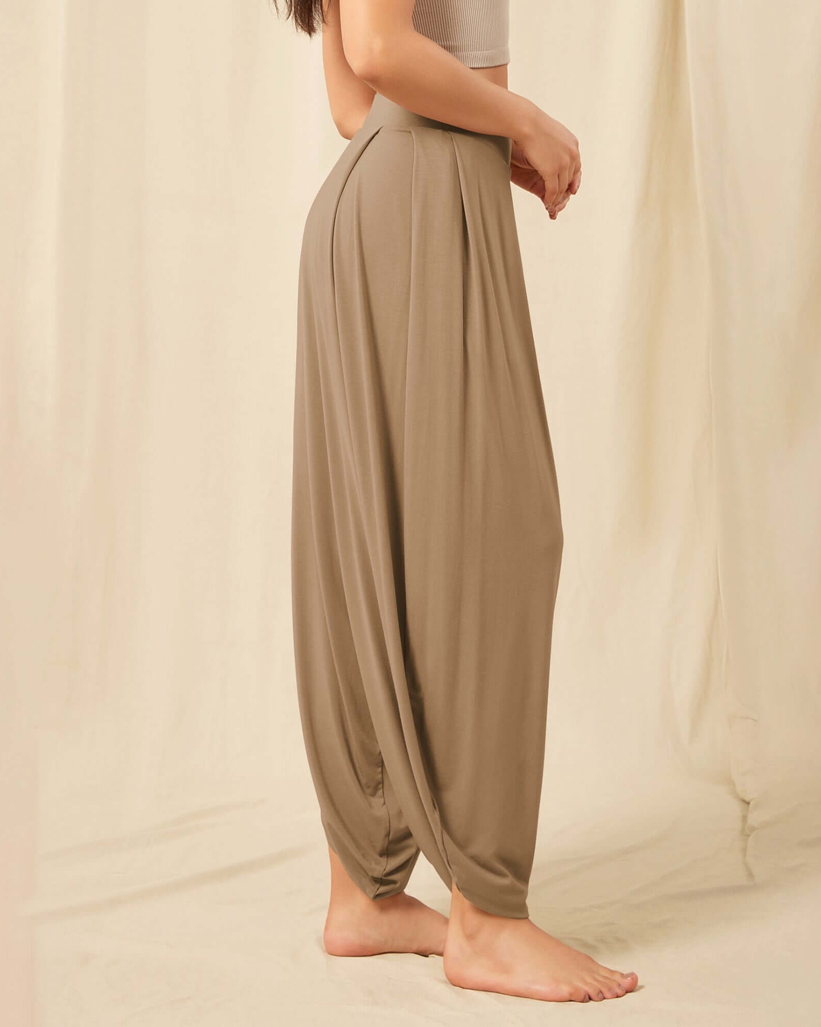 Women's Wide Leg Loose Draped Harem Pants with Pockets - ododos