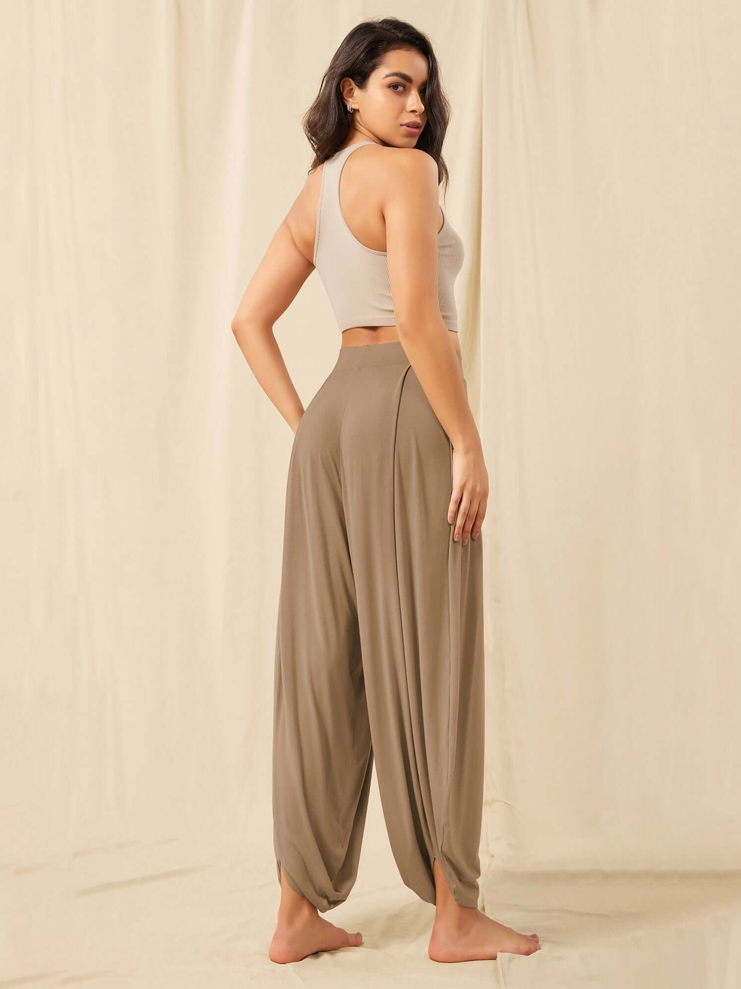 Women's Wide Leg Loose Draped Harem Pants with Pockets - ododos
