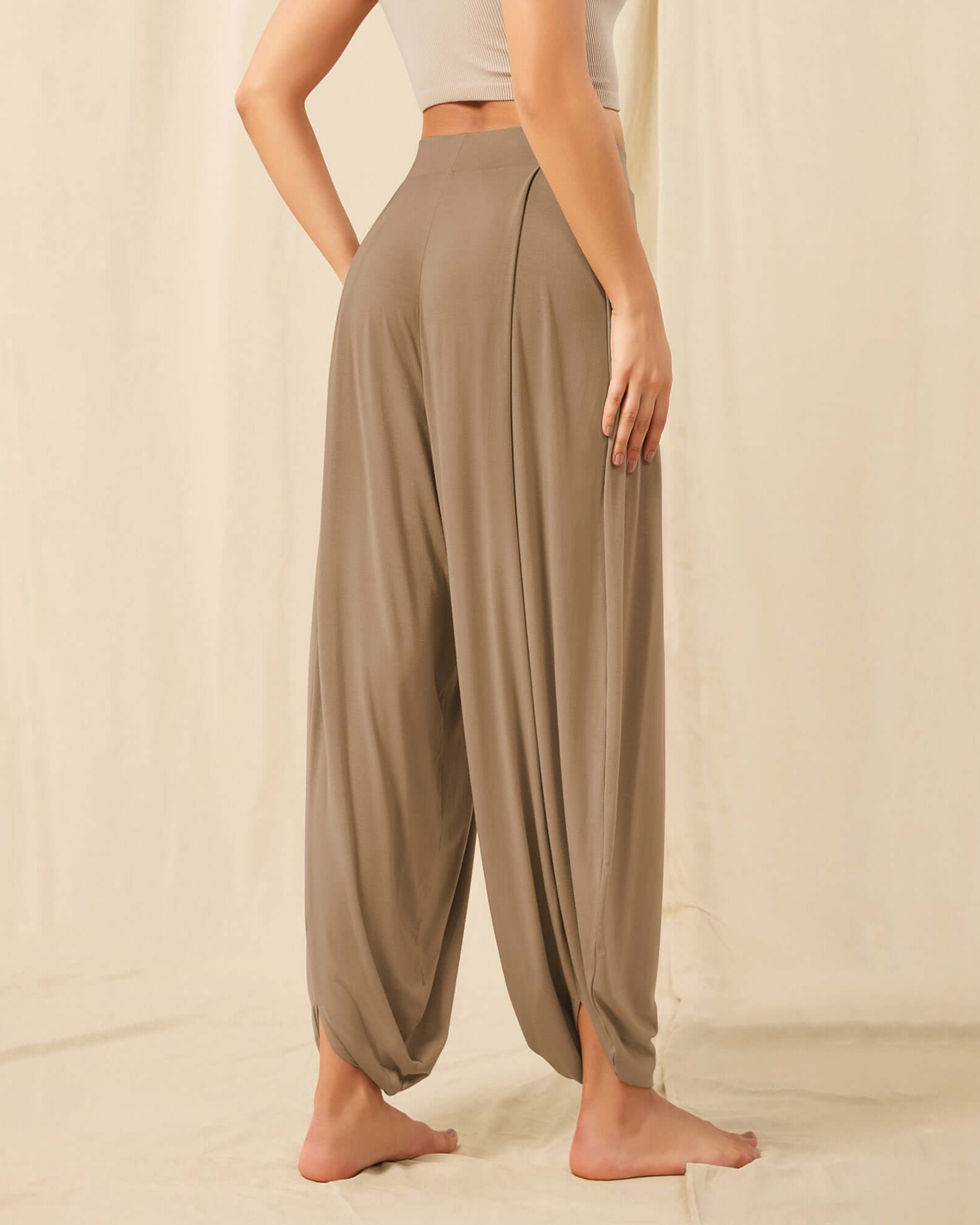 Women's Wide Leg Loose Draped Harem Pants with Pockets - ododos