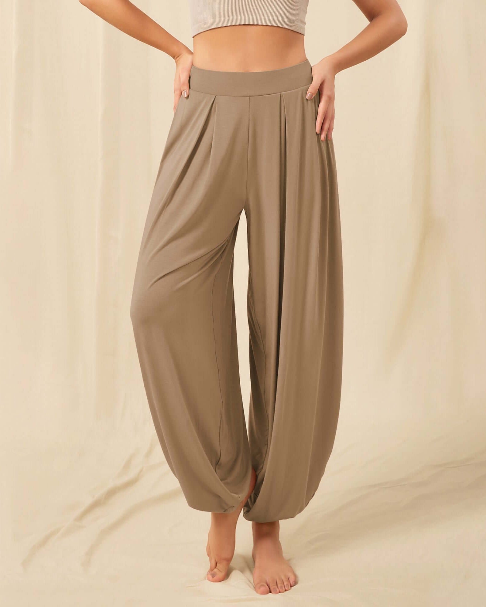 Women's Wide Leg Loose Draped Harem Pants with Pockets - ododos