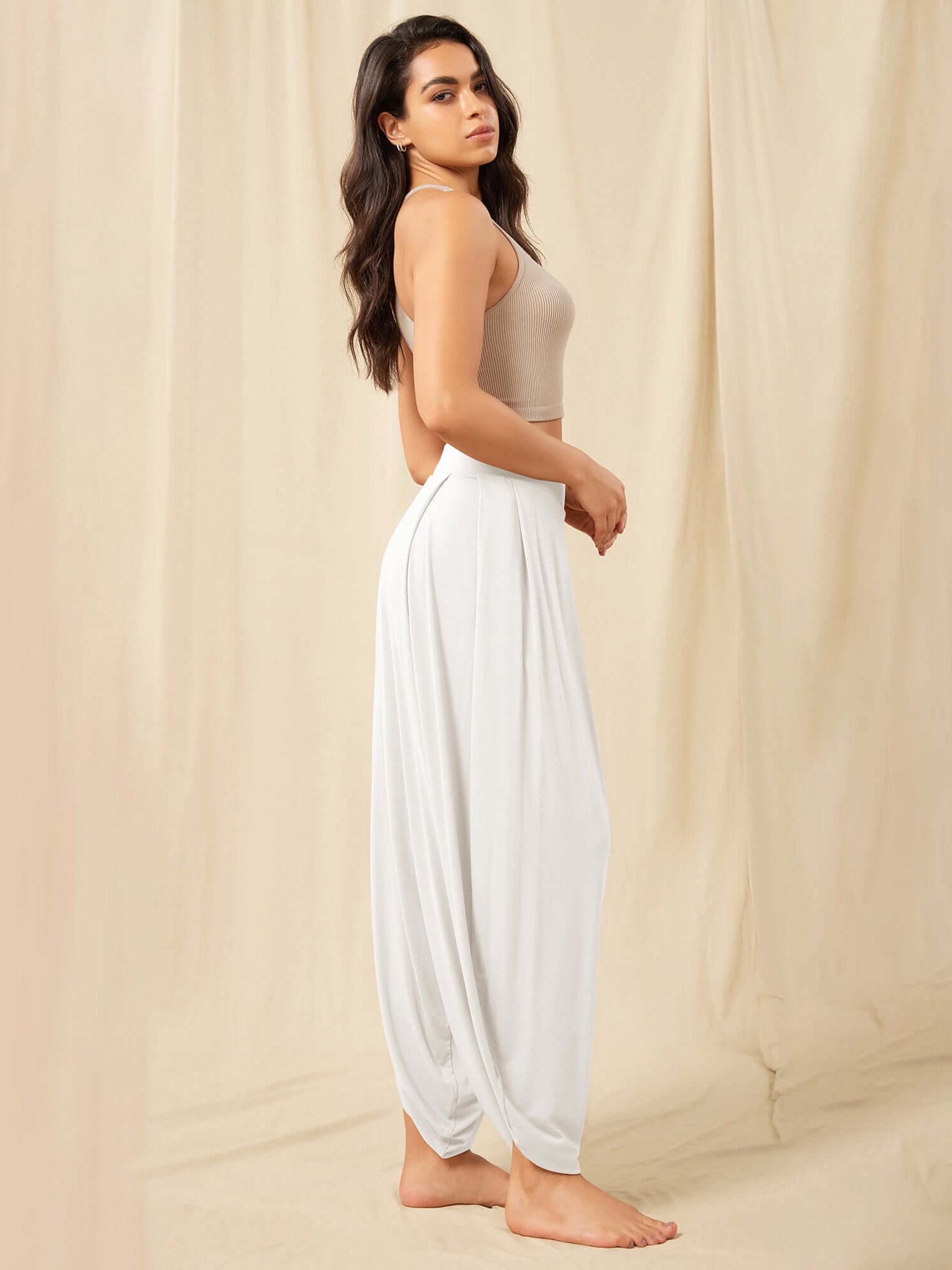 Women's Wide Leg Loose Draped Harem Pants with Pockets - ododos