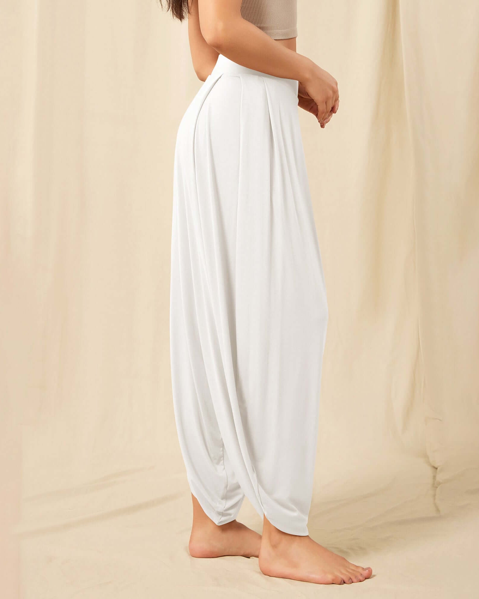 Women's Wide Leg Loose Draped Harem Pants with Pockets - ododos
