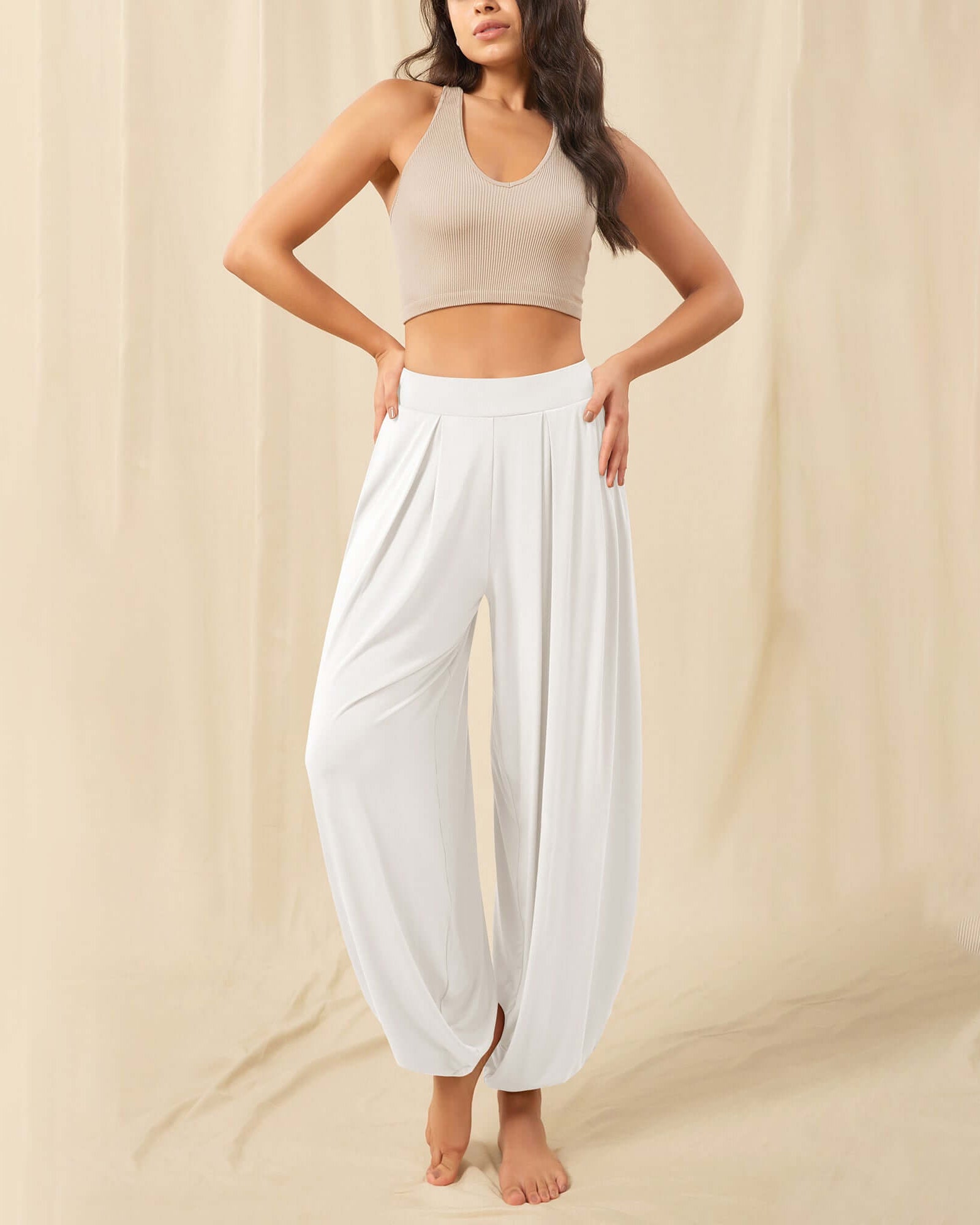 Women's Wide Leg Loose Draped Harem Pants with Pockets - ododos