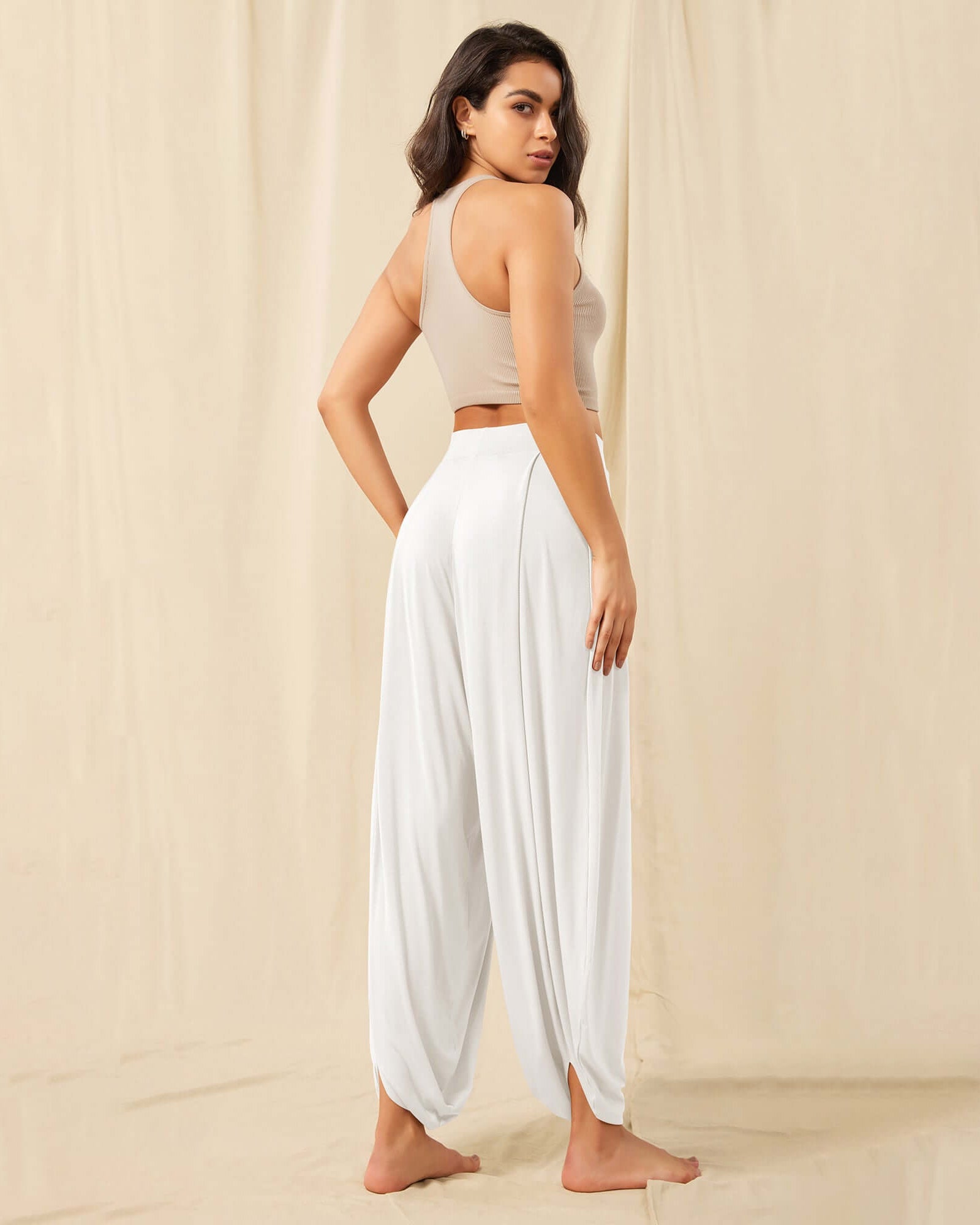 Women's Wide Leg Loose Draped Harem Pants with Pockets - ododos