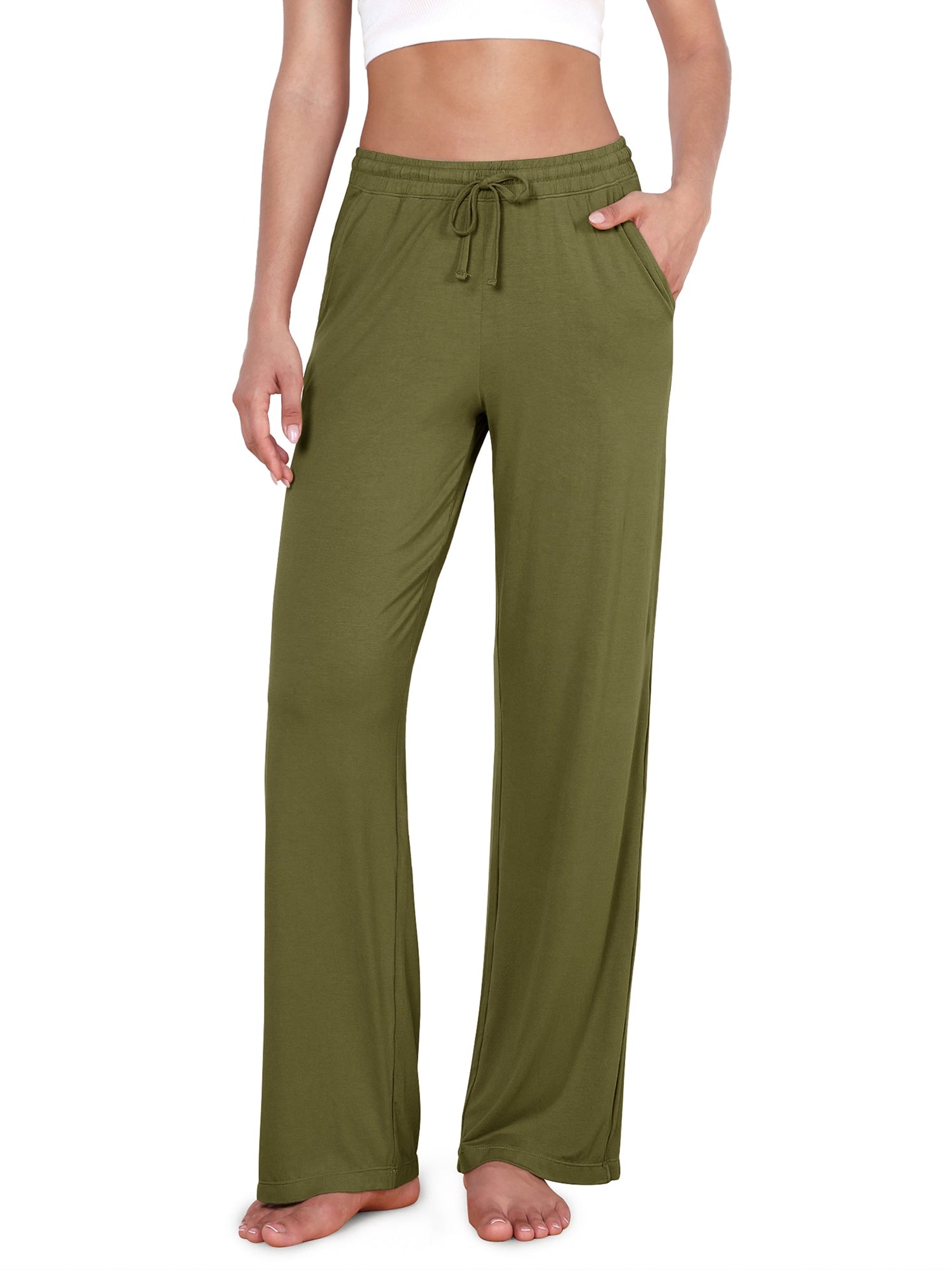 30 Drawstring Lightweight Loose Comfy Lounge Pants with Pockets Army Green - ododos