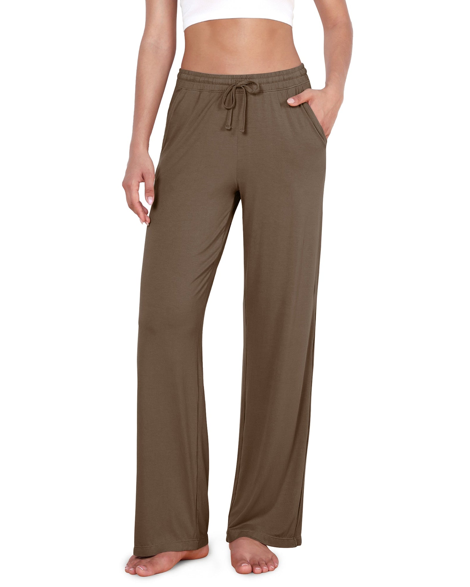 30 Drawstring Lightweight Loose Comfy Lounge Pants with Pockets Brownie - ododos